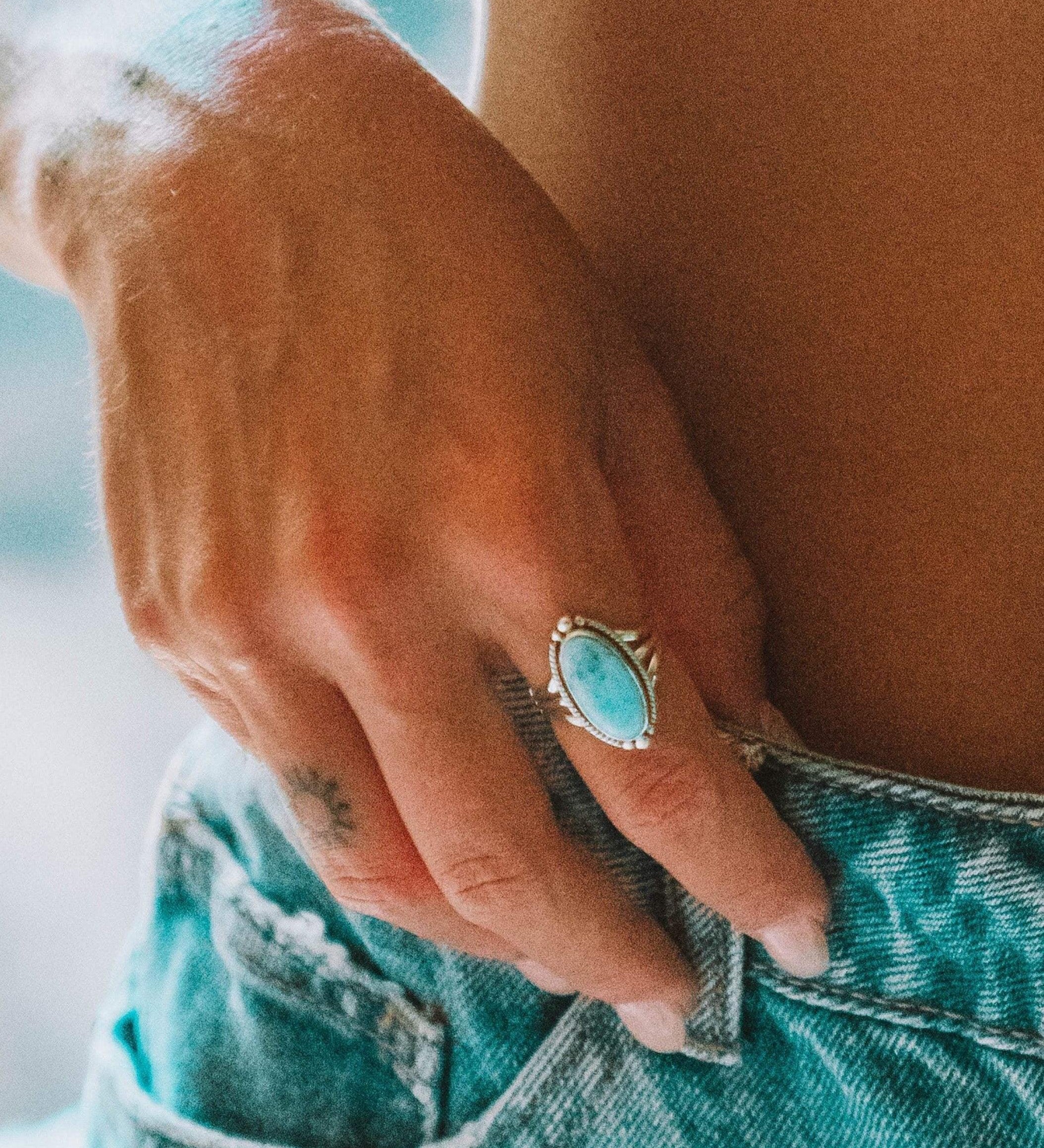 Turquoise Ring ~ Sterling Silver 925 ~ Handmade ~ Statement ~ Hippie ~ Bohemian ~ Jewelry ~Gift For Her ~Gemstone~December Birthstone~MR249