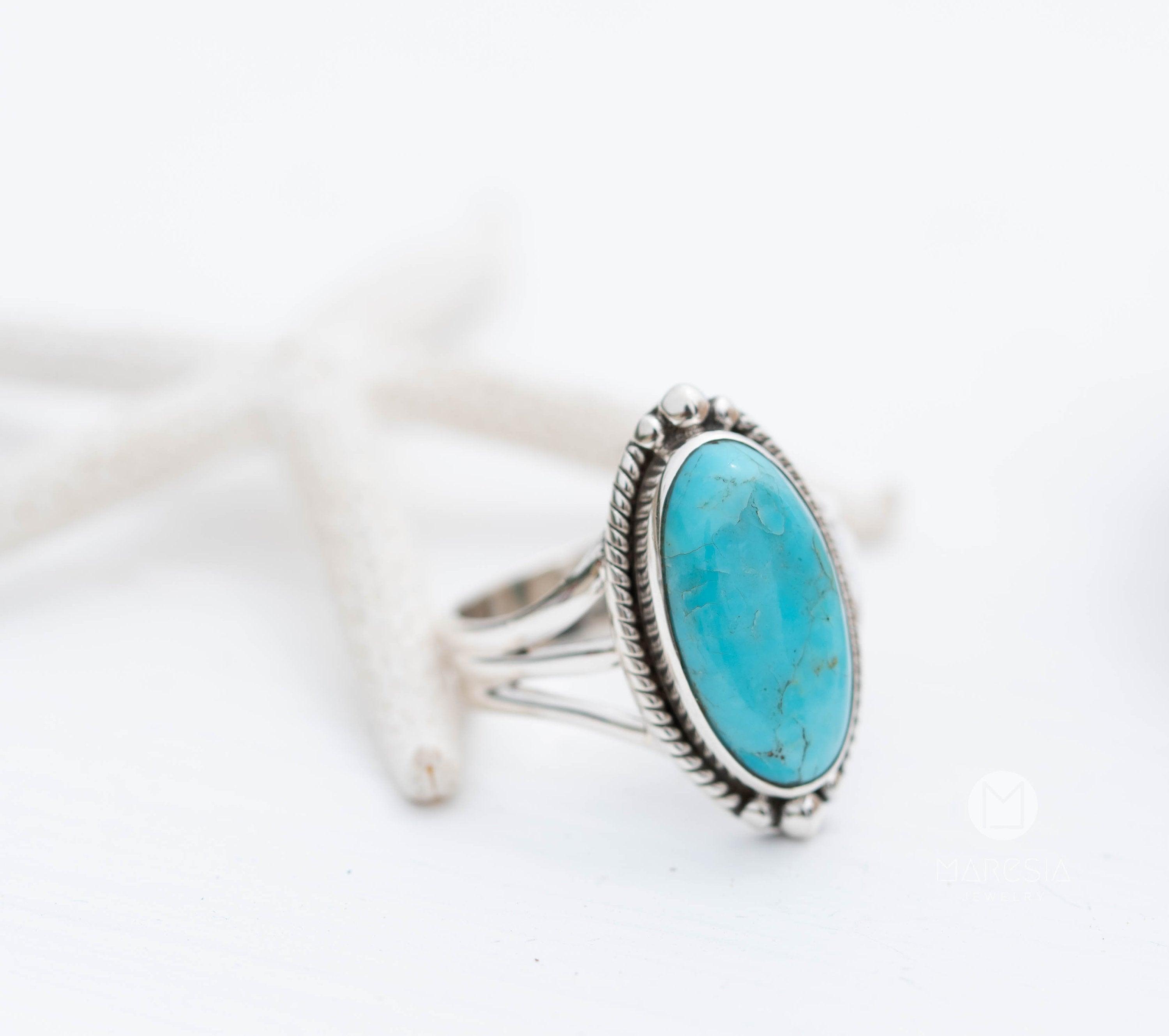 Turquoise Ring ~ Sterling Silver 925 ~ Handmade ~ Statement ~ Hippie ~ Bohemian ~ Jewelry ~Gift For Her ~Gemstone~December Birthstone~MR249