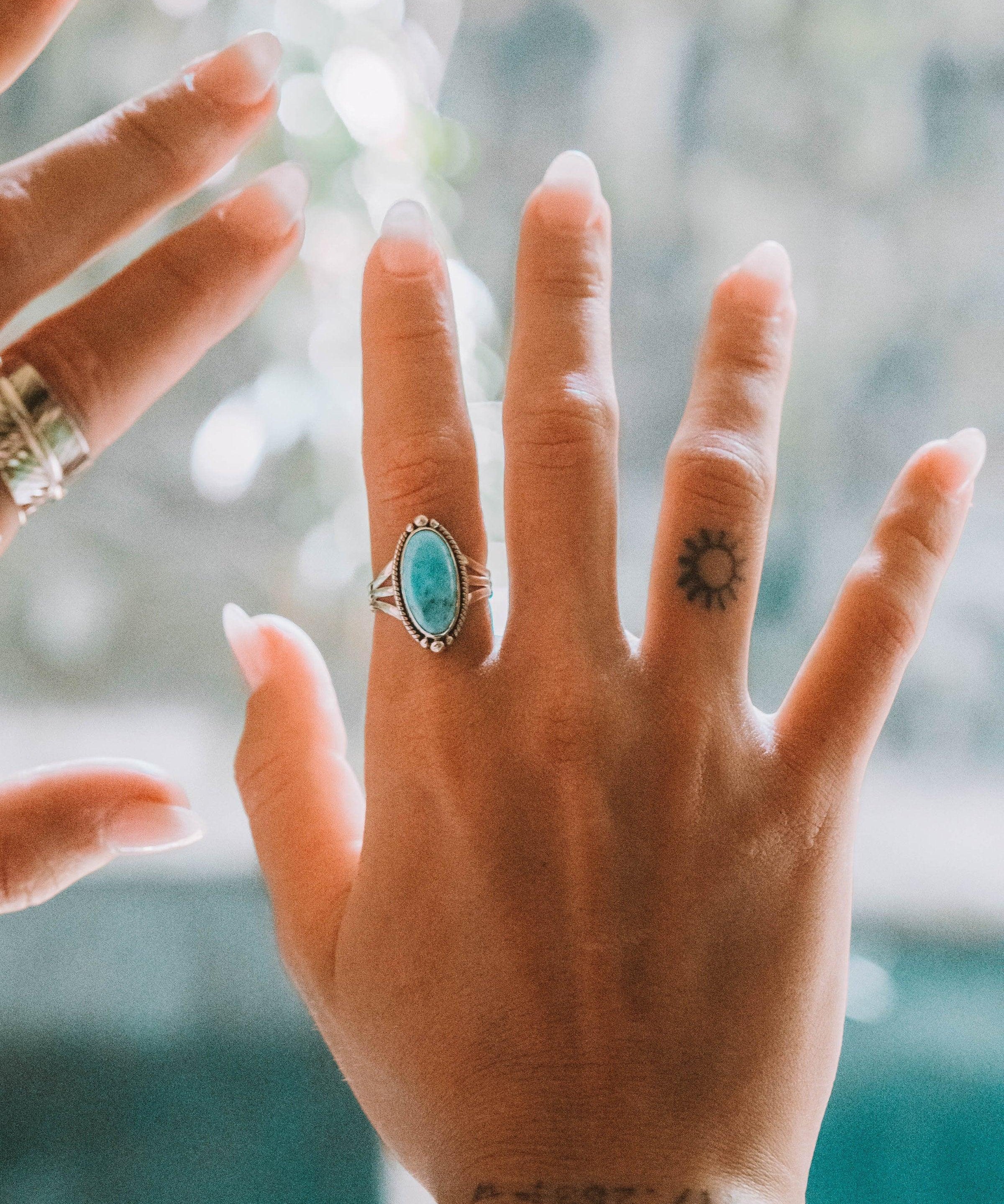 Turquoise Ring ~ Sterling Silver 925 ~ Handmade ~ Statement ~ Hippie ~ Bohemian ~ Jewelry ~Gift For Her ~Gemstone~December Birthstone~MR249