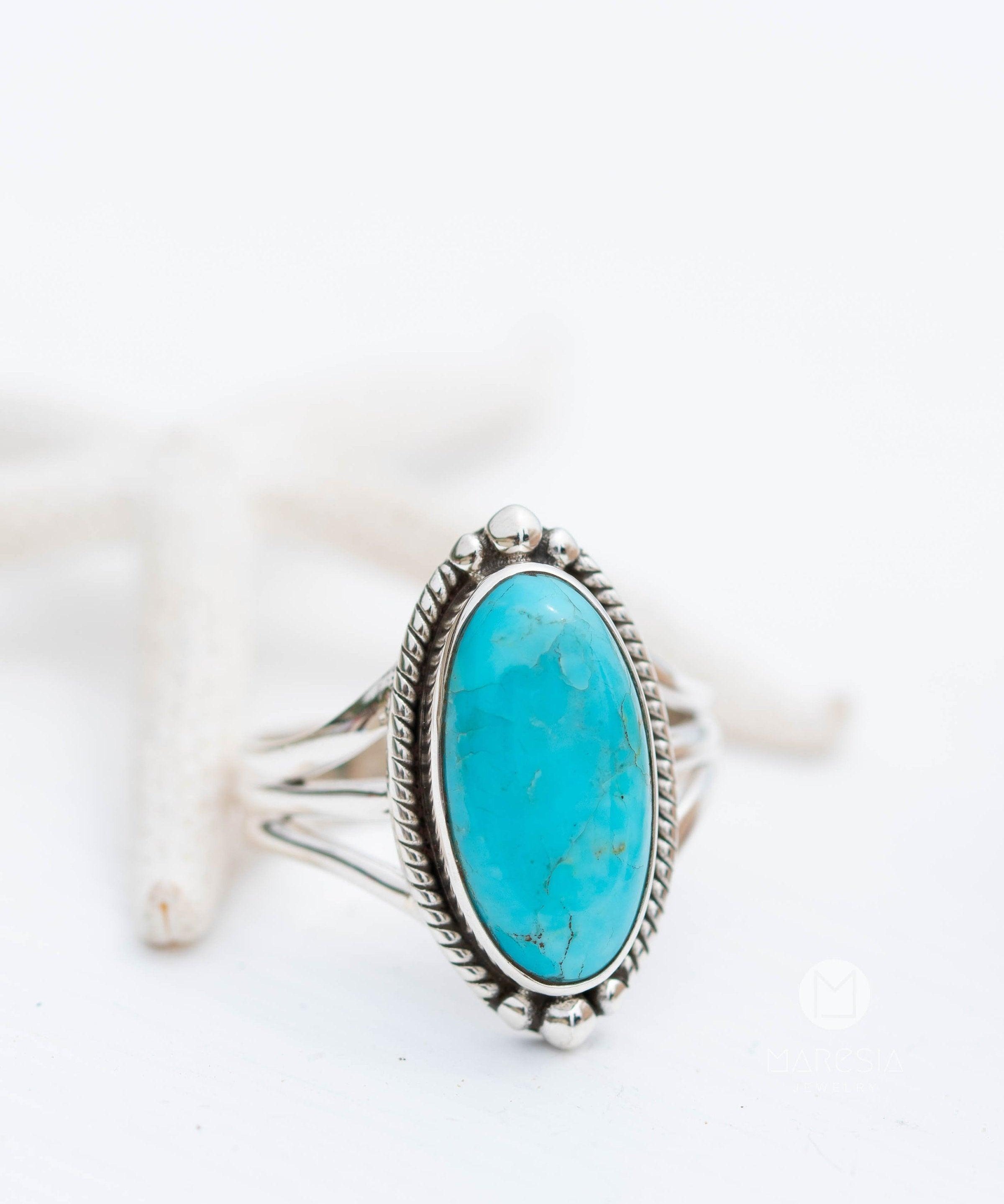 Turquoise Ring ~ Sterling Silver 925 ~ Handmade ~ Statement ~ Hippie ~ Bohemian ~ Jewelry ~Gift For Her ~Gemstone~December Birthstone~MR249