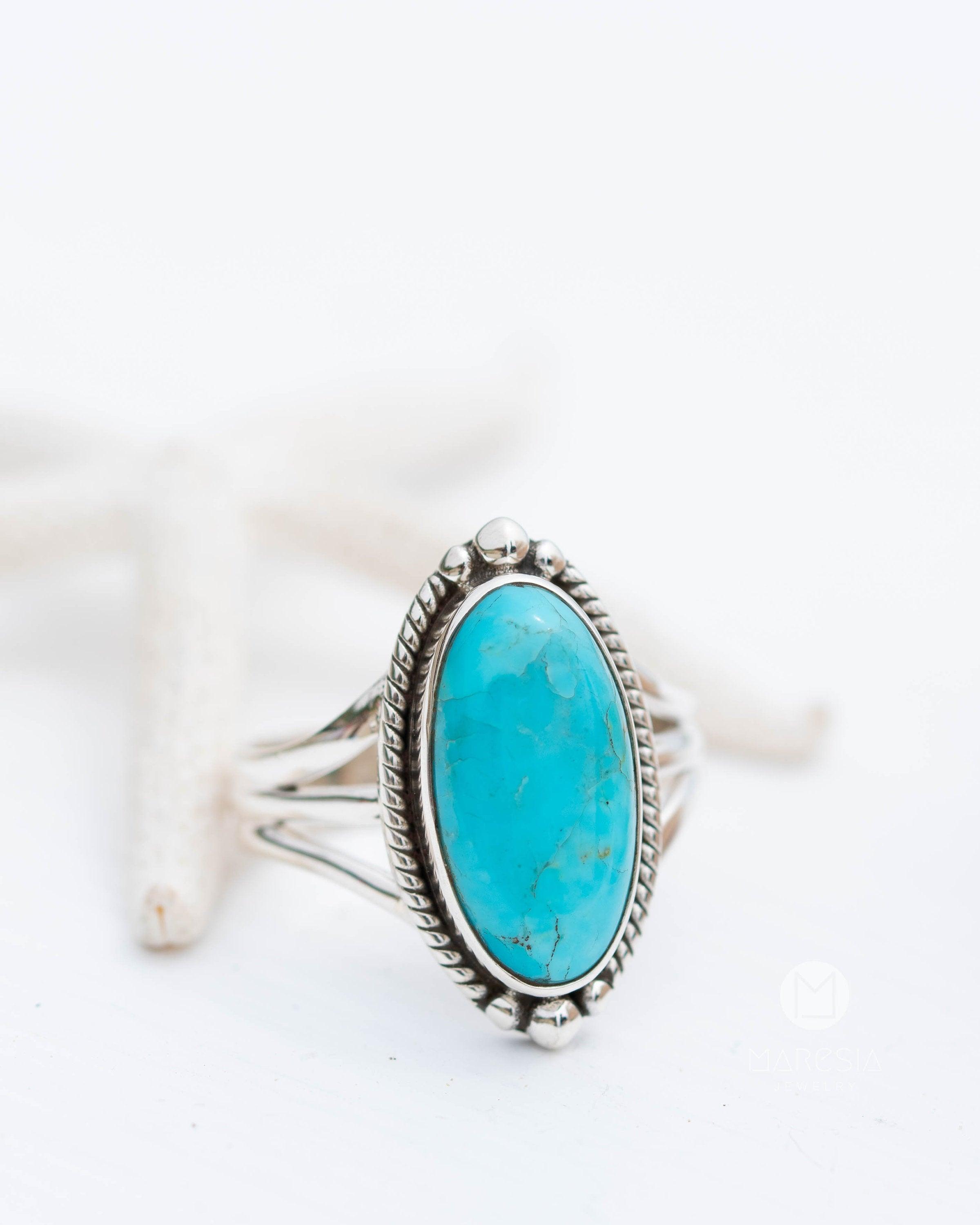 Turquoise Ring ~ Sterling Silver 925 ~ Handmade ~ Statement ~ Hippie ~ Bohemian ~ Jewelry ~Gift For Her ~Gemstone~December Birthstone~MR249