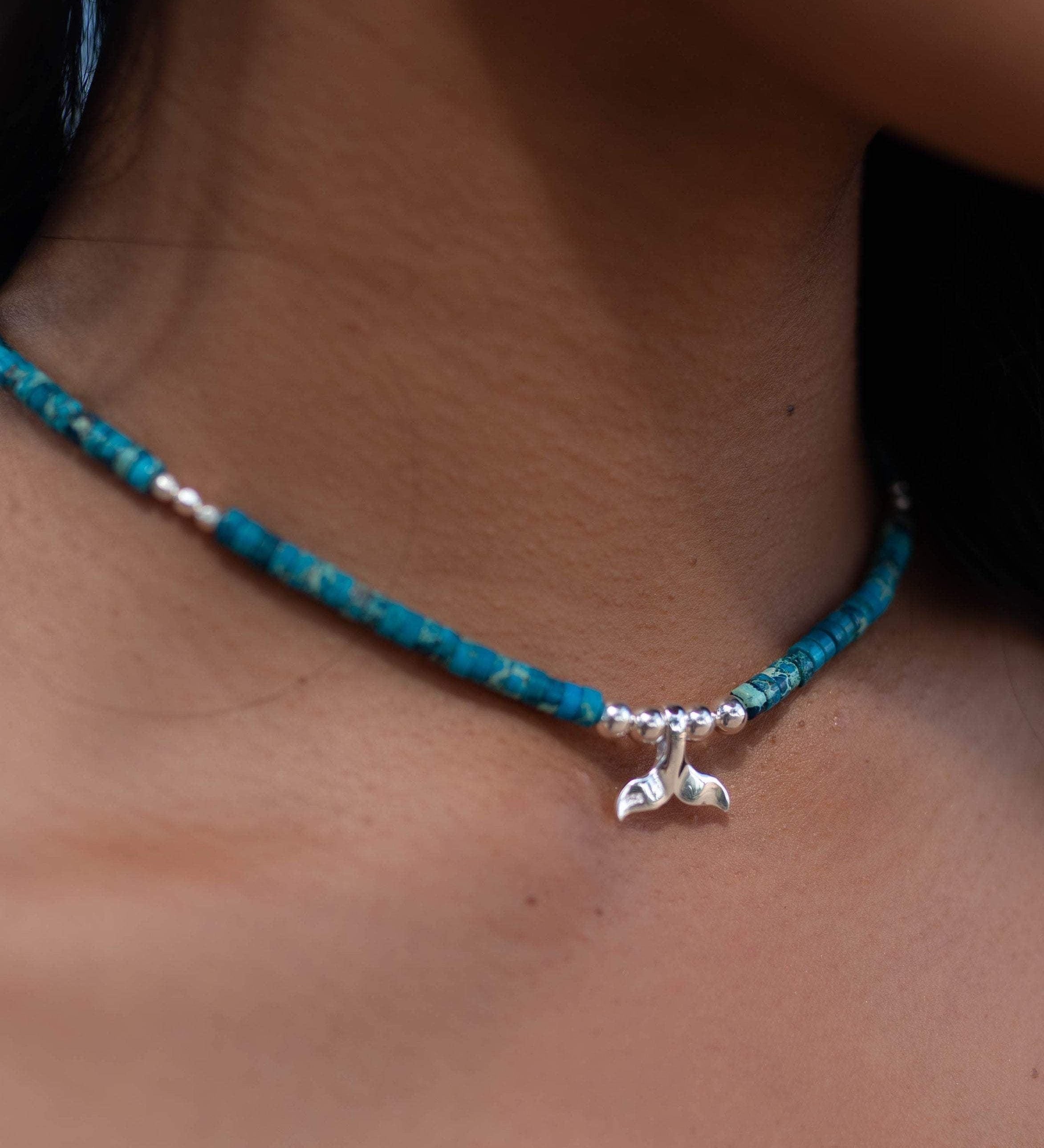Turquoise whale tail necklace~ Sterling Silver 925 ~ Choker ~ Jewelry ~ Gift For Her ~ Minimalist~ Handmade~
