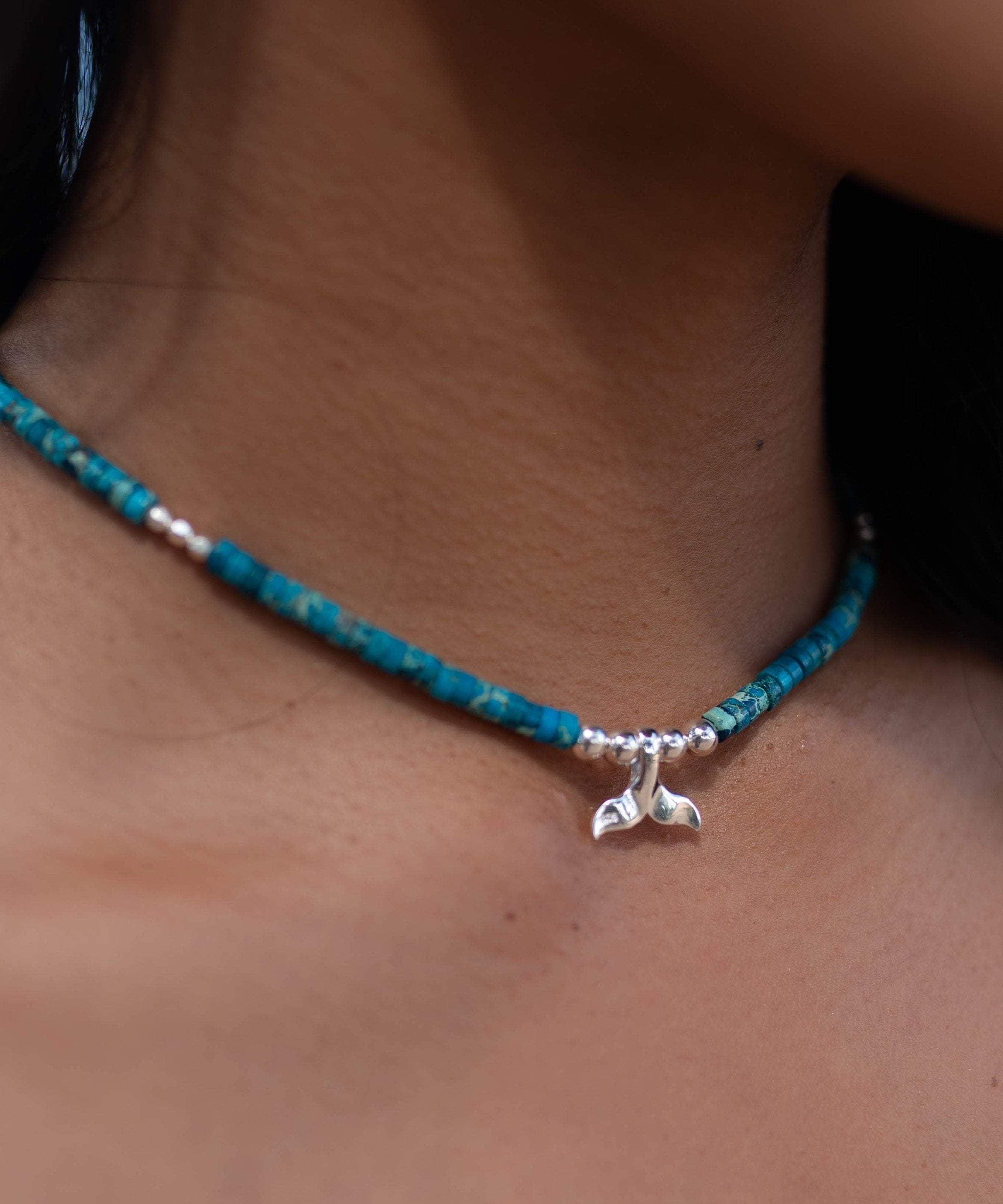 Turquoise whale tail necklace~ Sterling Silver 925 ~ Choker ~ Jewelry ~ Gift For Her ~ Minimalist~ Handmade~