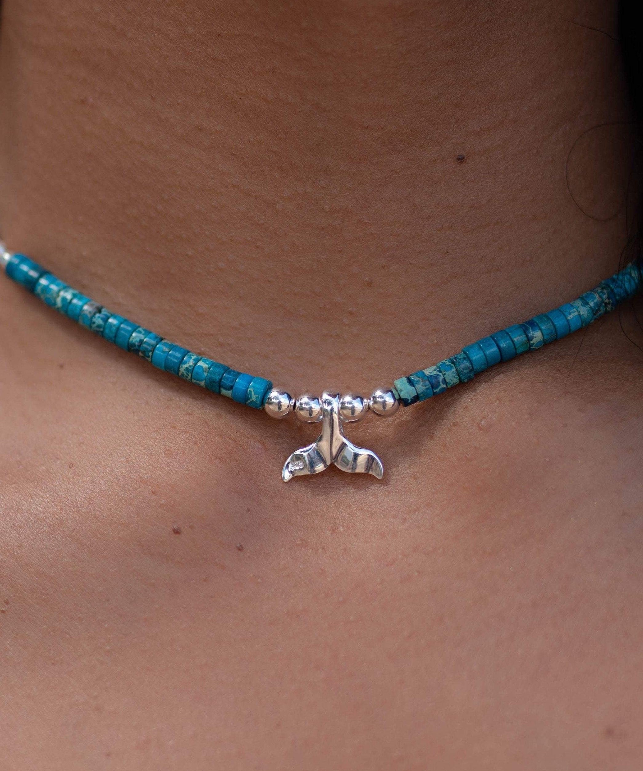 Turquoise whale tail necklace~ Sterling Silver 925 ~ Choker ~ Jewelry ~ Gift For Her ~ Minimalist~ Handmade~