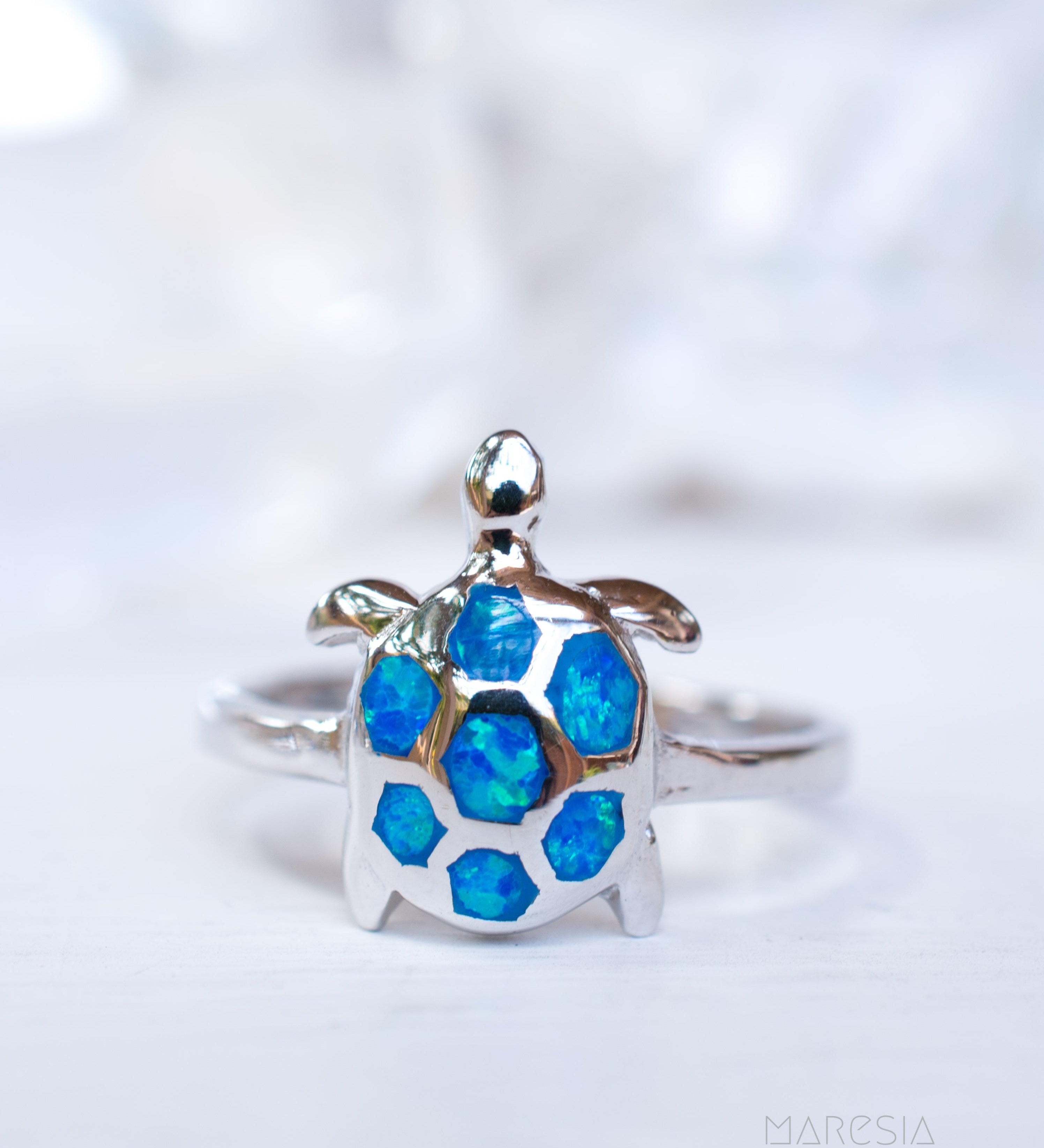 Turtle Blue Opal Ring ~Sterling Silver 925~ SMR069 - Maresia Jewelry