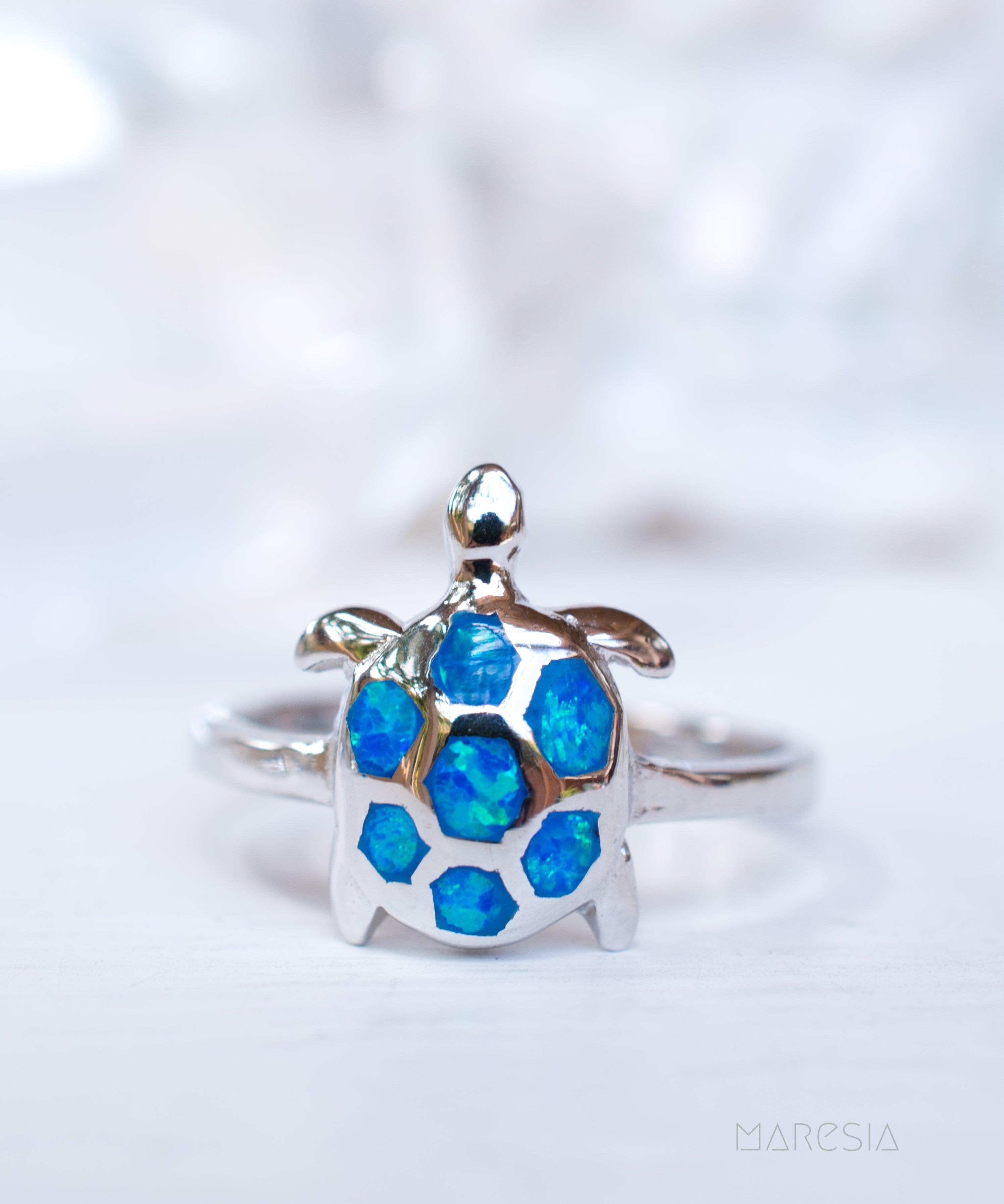 Turtle Blue Opal Ring ~Sterling Silver 925~ SMR069 - Maresia Jewelry