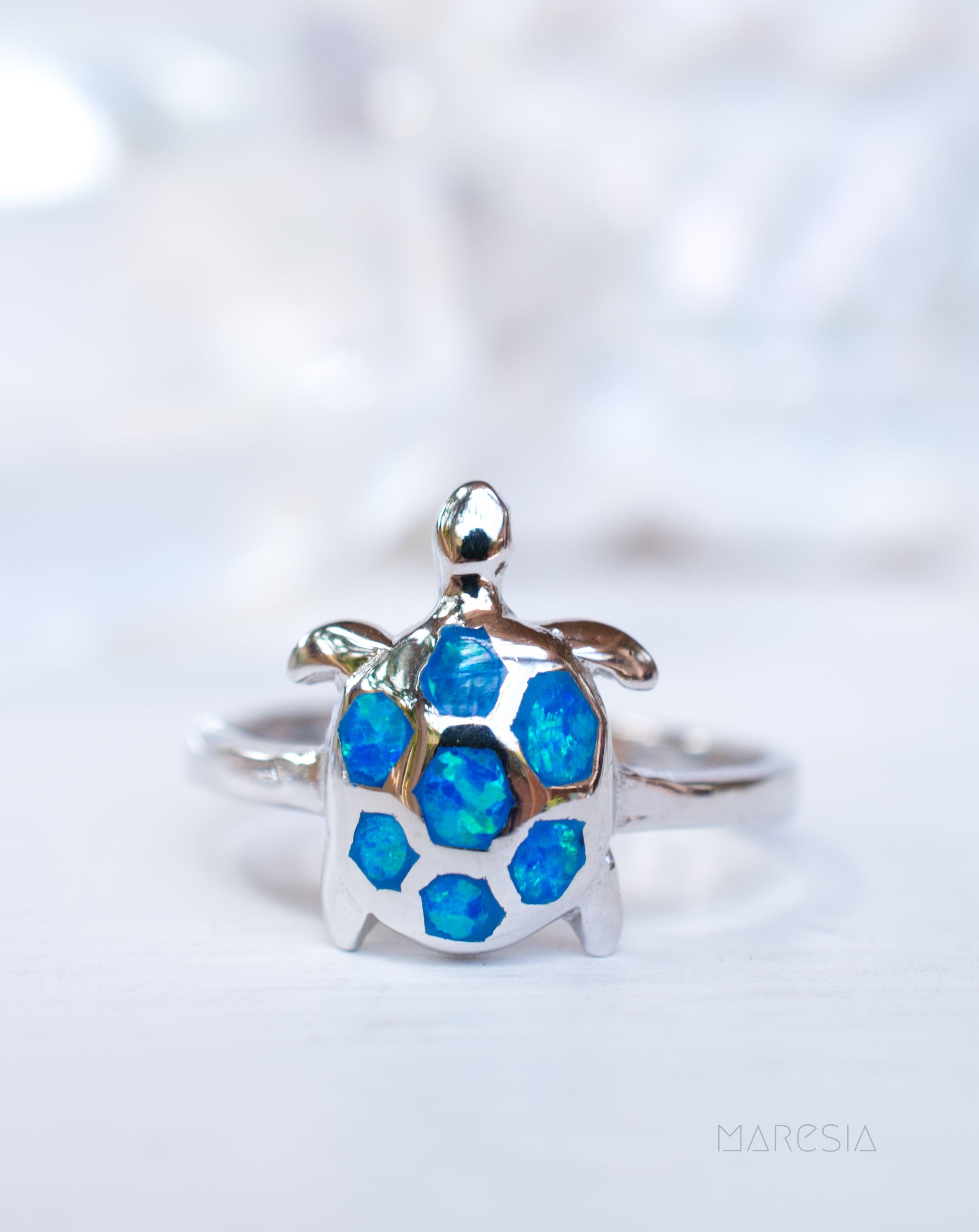 Turtle Blue Opal Ring ~Sterling Silver 925~ SMR069 - Maresia Jewelry