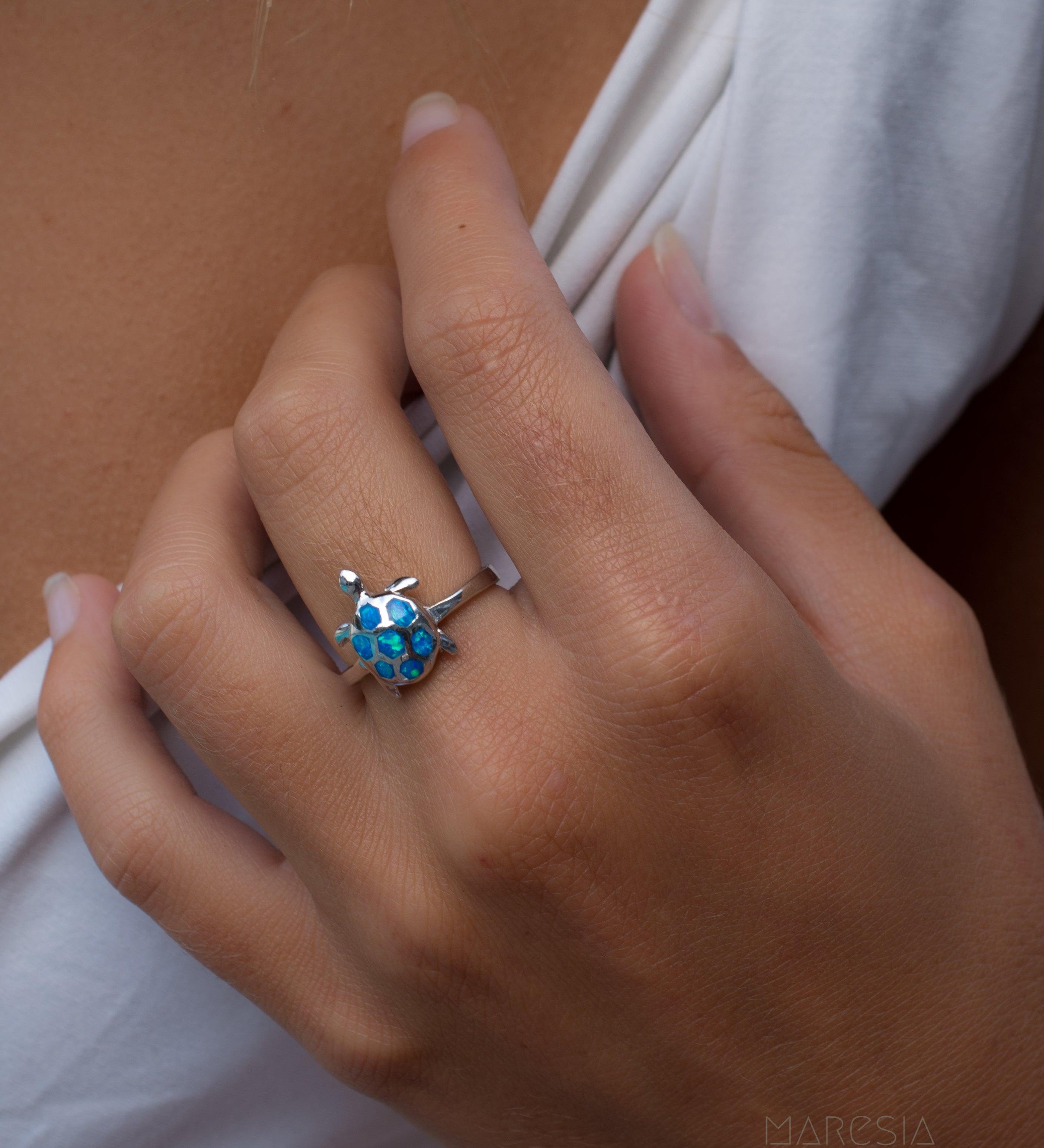 Turtle Blue Opal Ring ~Sterling Silver 925~ SMR069 - Maresia Jewelry