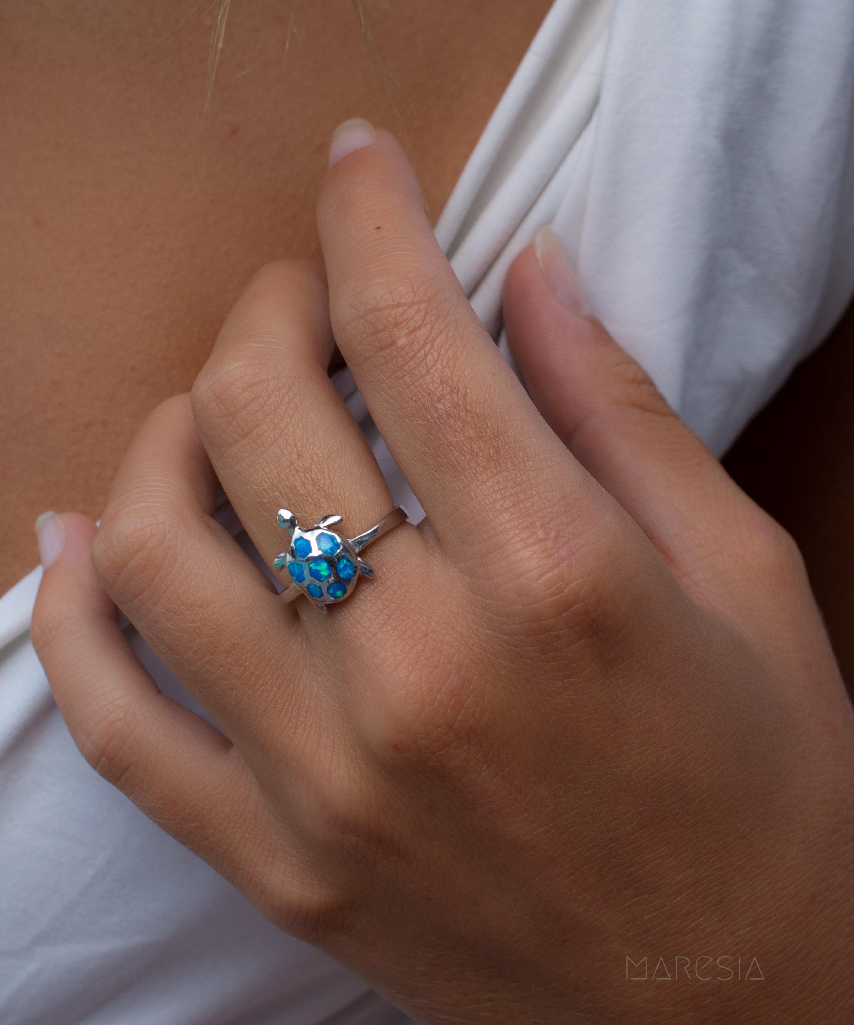 Turtle Blue Opal Ring ~Sterling Silver 925~ SMR069 - Maresia Jewelry