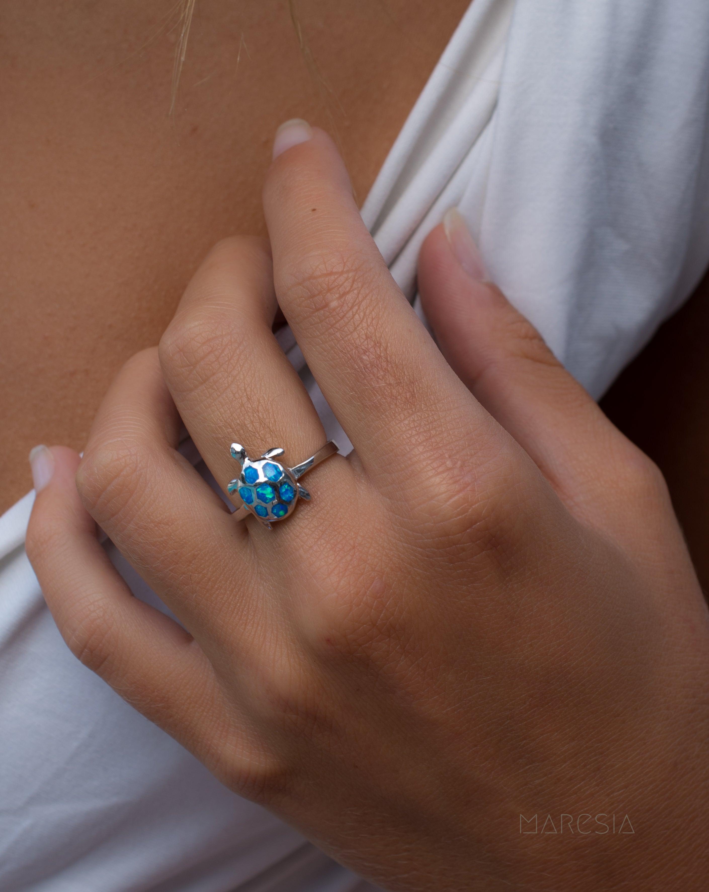Turtle Blue Opal Ring ~Sterling Silver 925~ SMR069 - Maresia Jewelry