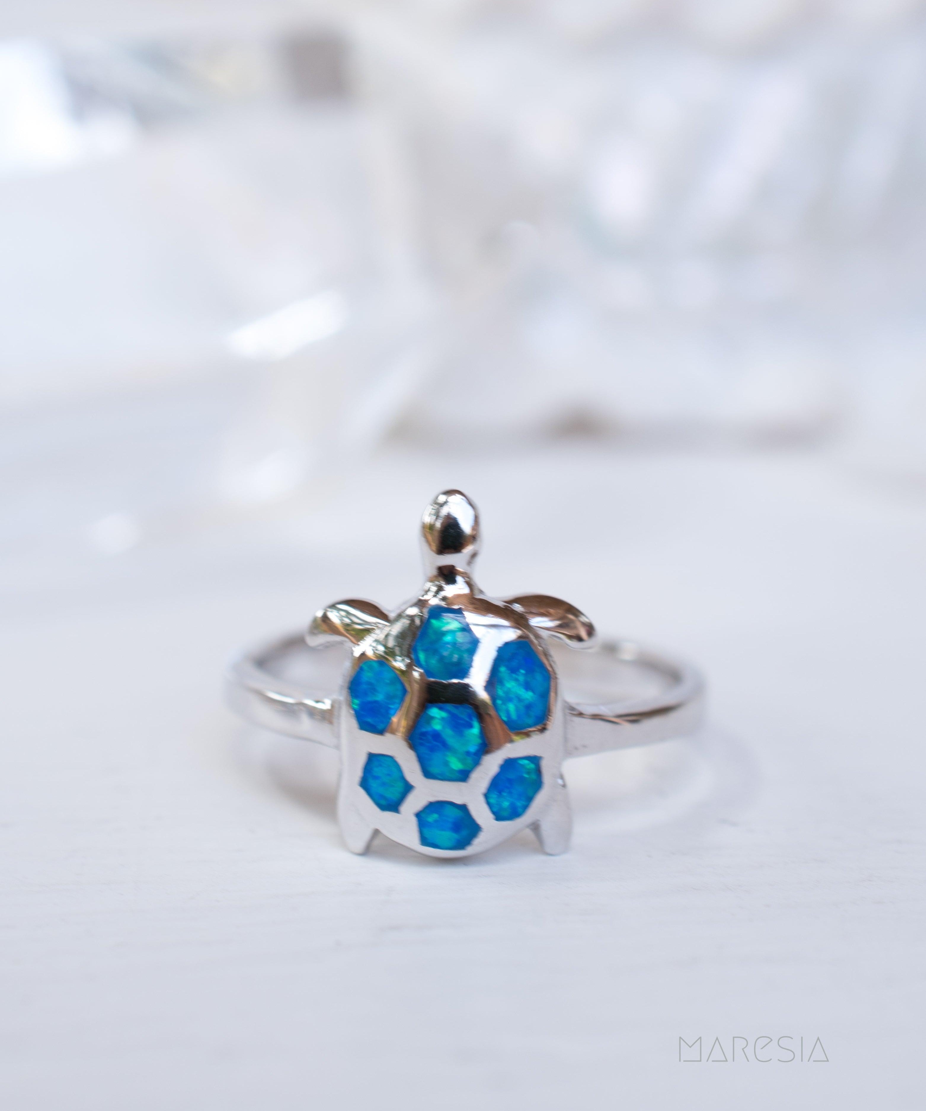 Turtle Blue Opal Ring ~Sterling Silver 925~ SMR069 - Maresia Jewelry