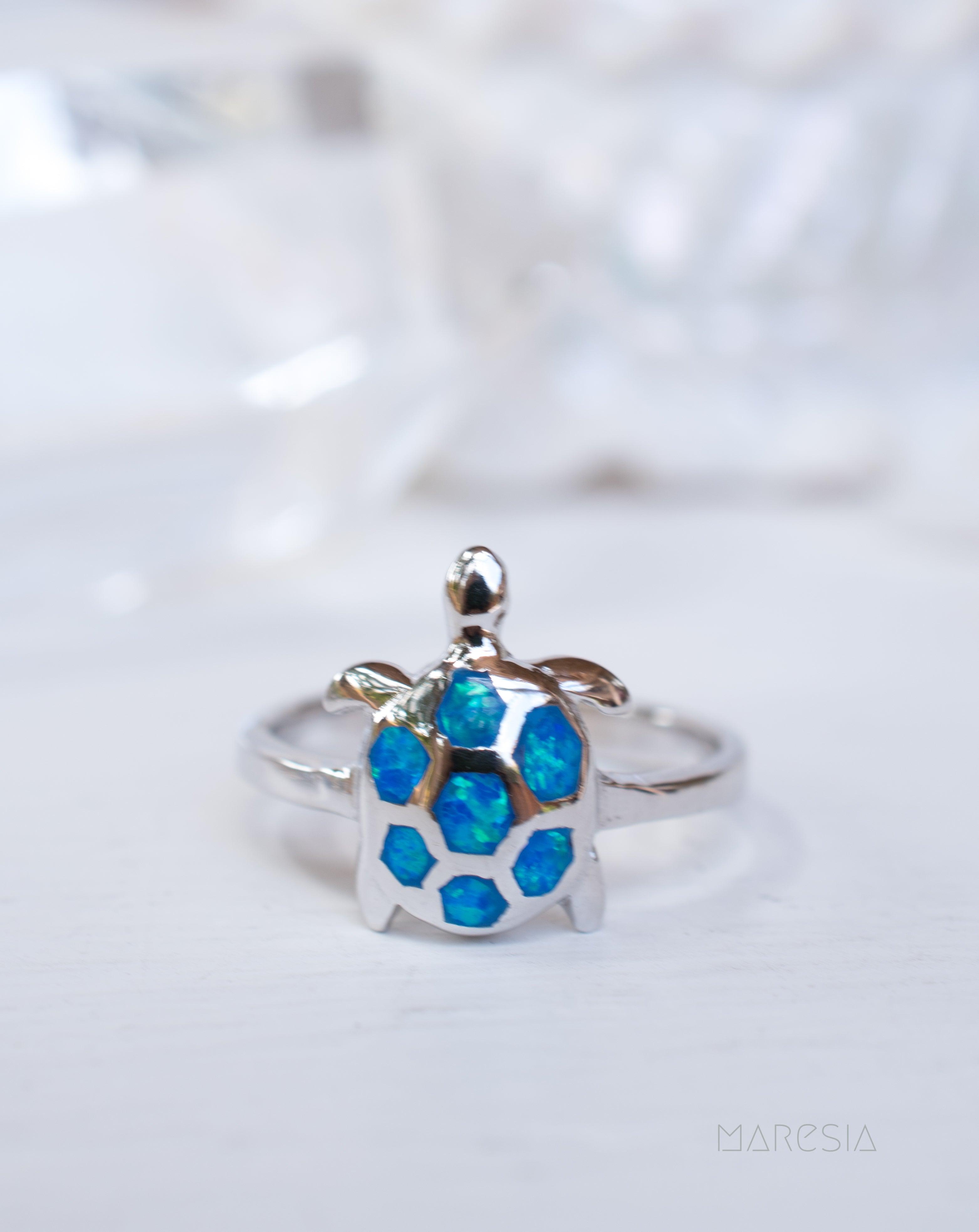 Turtle Blue Opal Ring ~Sterling Silver 925~ SMR069 - Maresia Jewelry