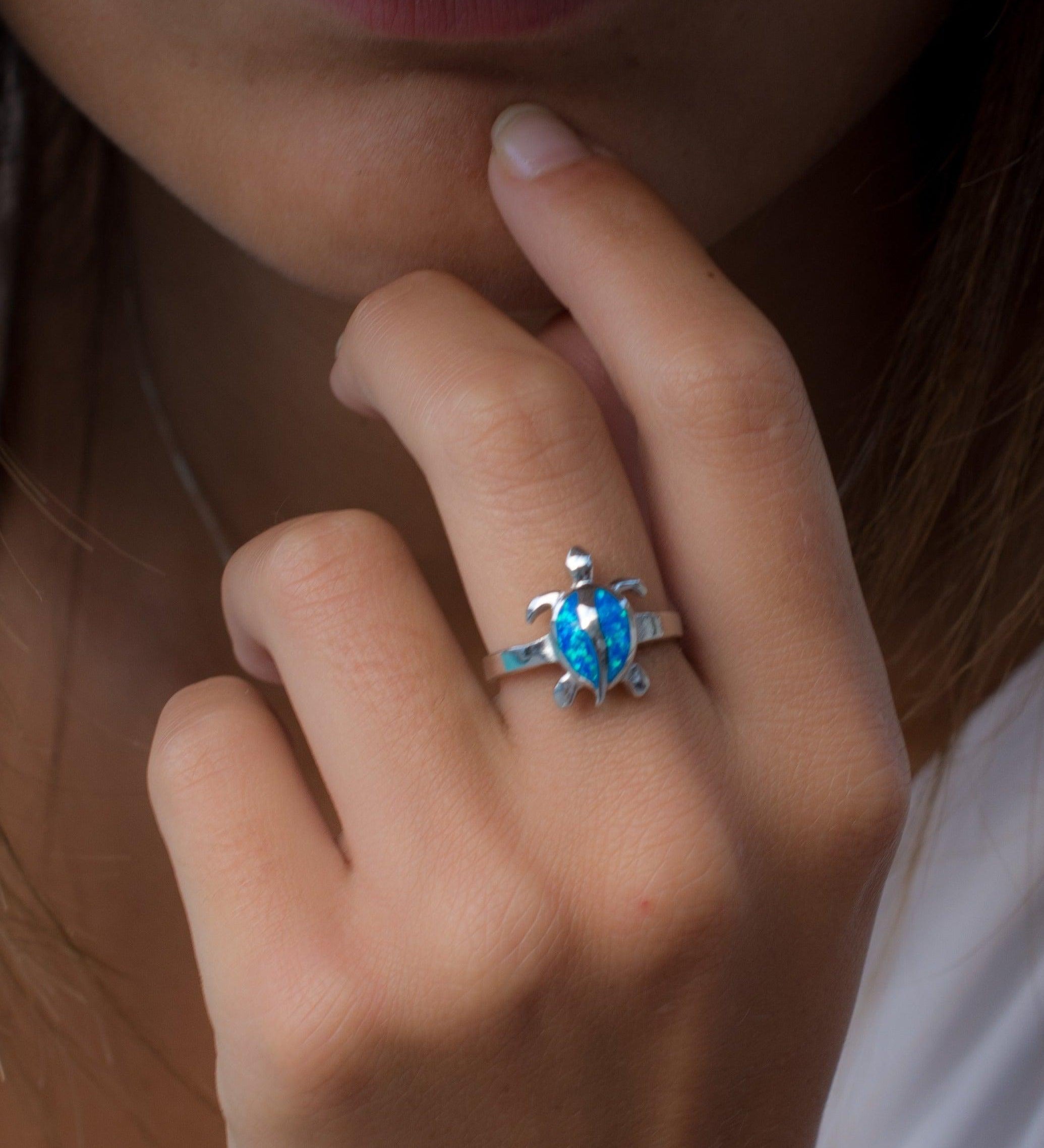 Turtle Blue Opal Ring ~Sterling Silver 925~ SMR074 - Maresia Jewelry