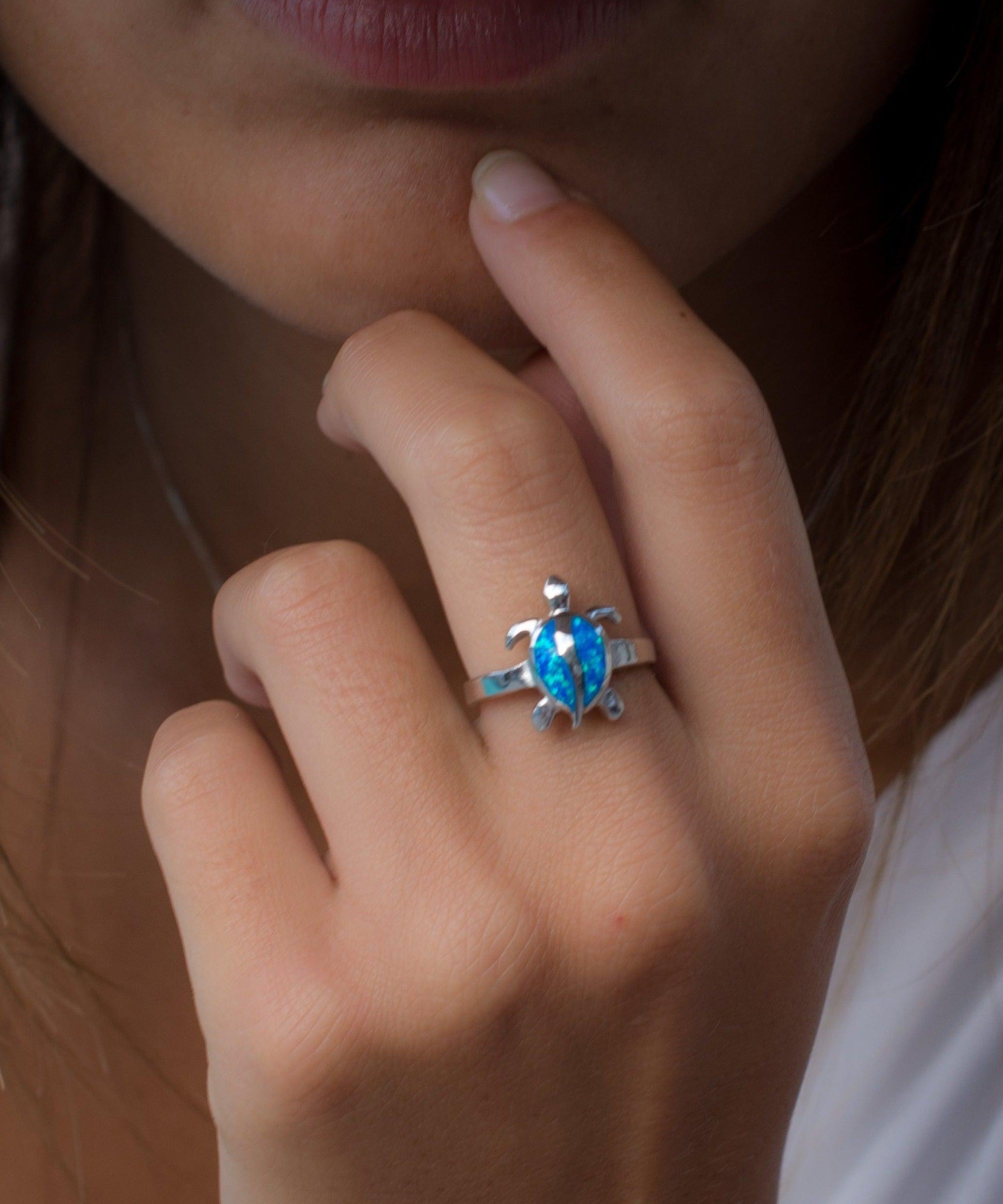Turtle Blue Opal Ring ~Sterling Silver 925~ SMR074 - Maresia Jewelry