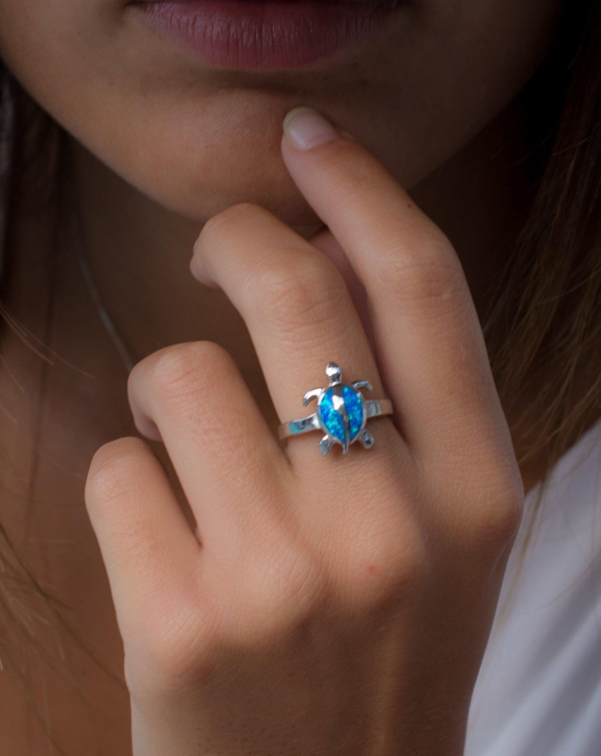 Turtle Blue Opal Ring ~Sterling Silver 925~ SMR074 - Maresia Jewelry
