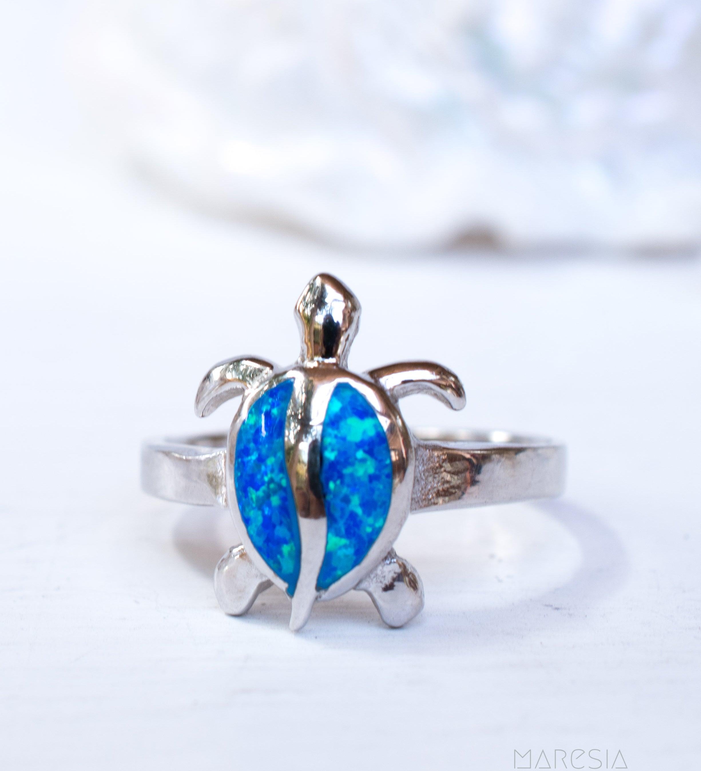 Turtle Blue Opal Ring ~Sterling Silver 925~ SMR074 - Maresia Jewelry