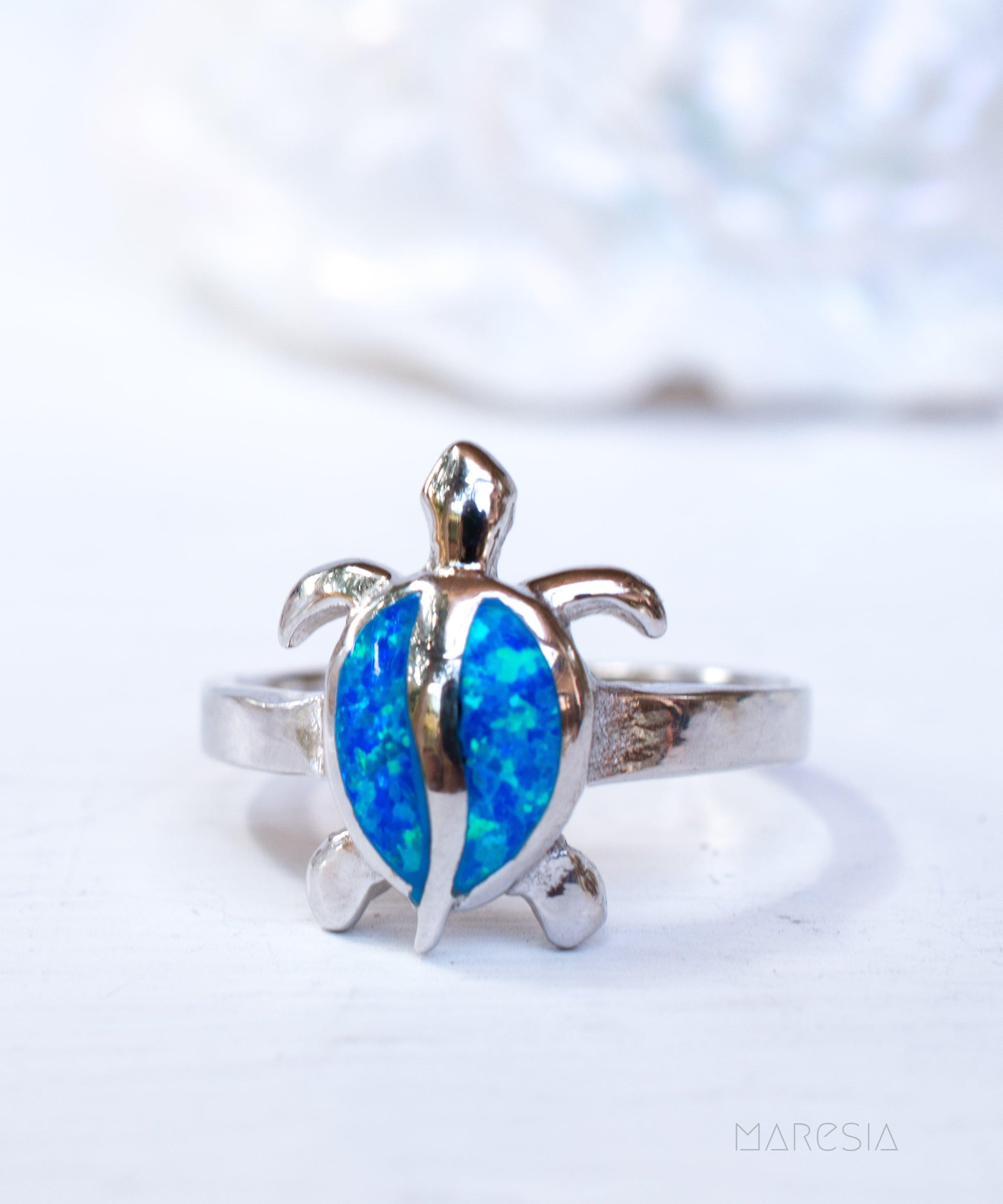 Turtle Blue Opal Ring ~Sterling Silver 925~ SMR074 - Maresia Jewelry