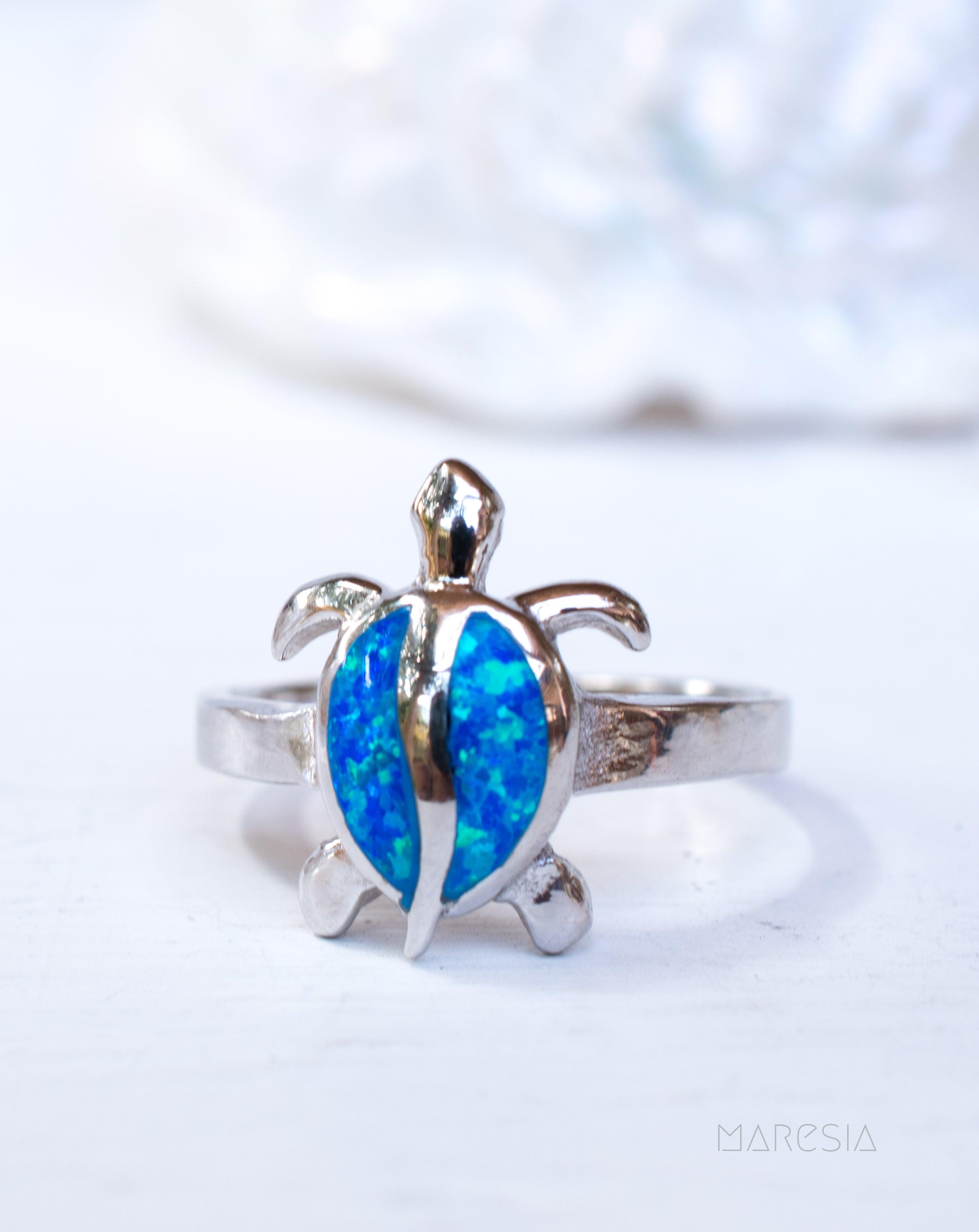 Turtle Blue Opal Ring ~Sterling Silver 925~ SMR074 - Maresia Jewelry