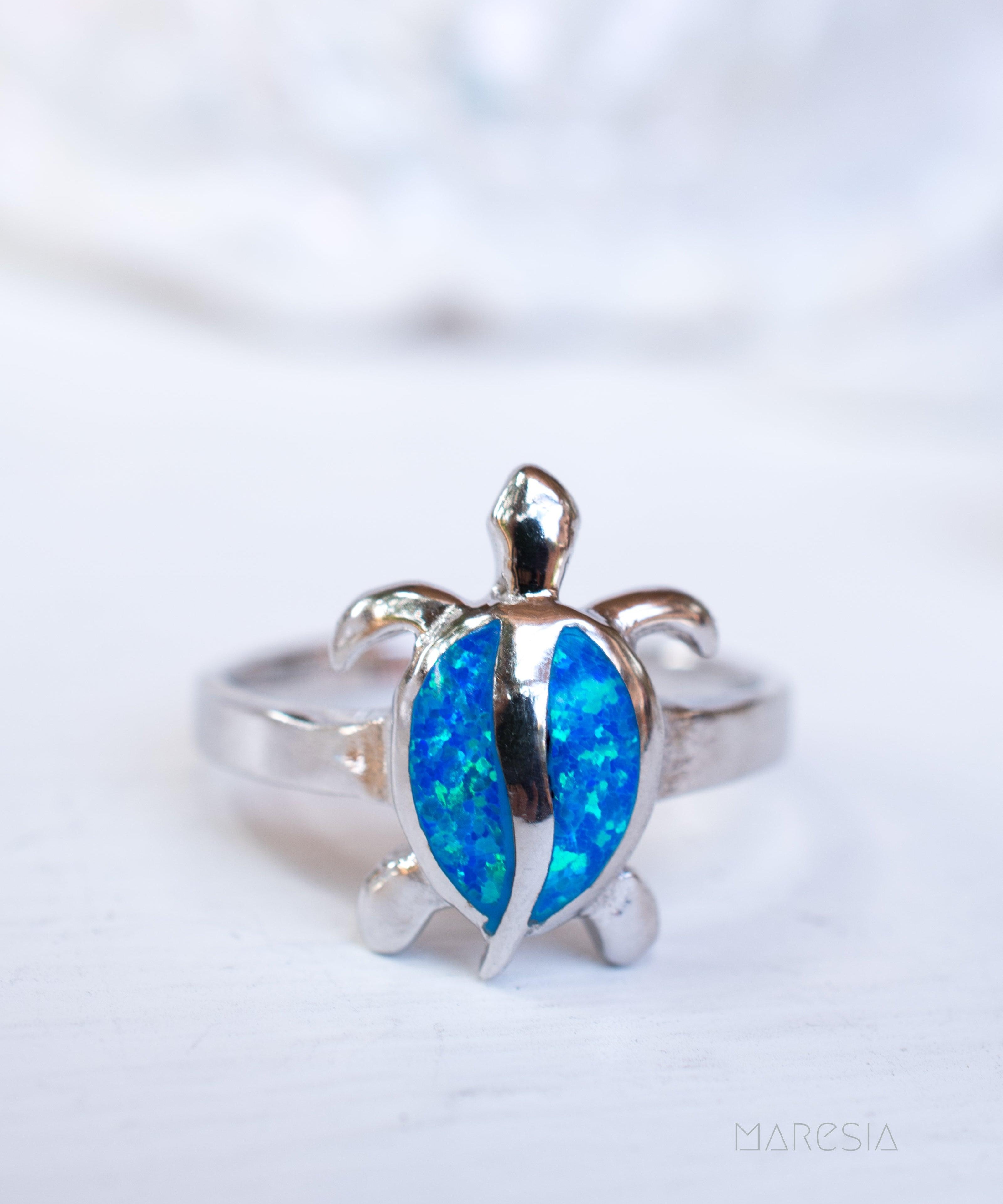 Turtle Blue Opal Ring ~Sterling Silver 925~ SMR074 - Maresia Jewelry