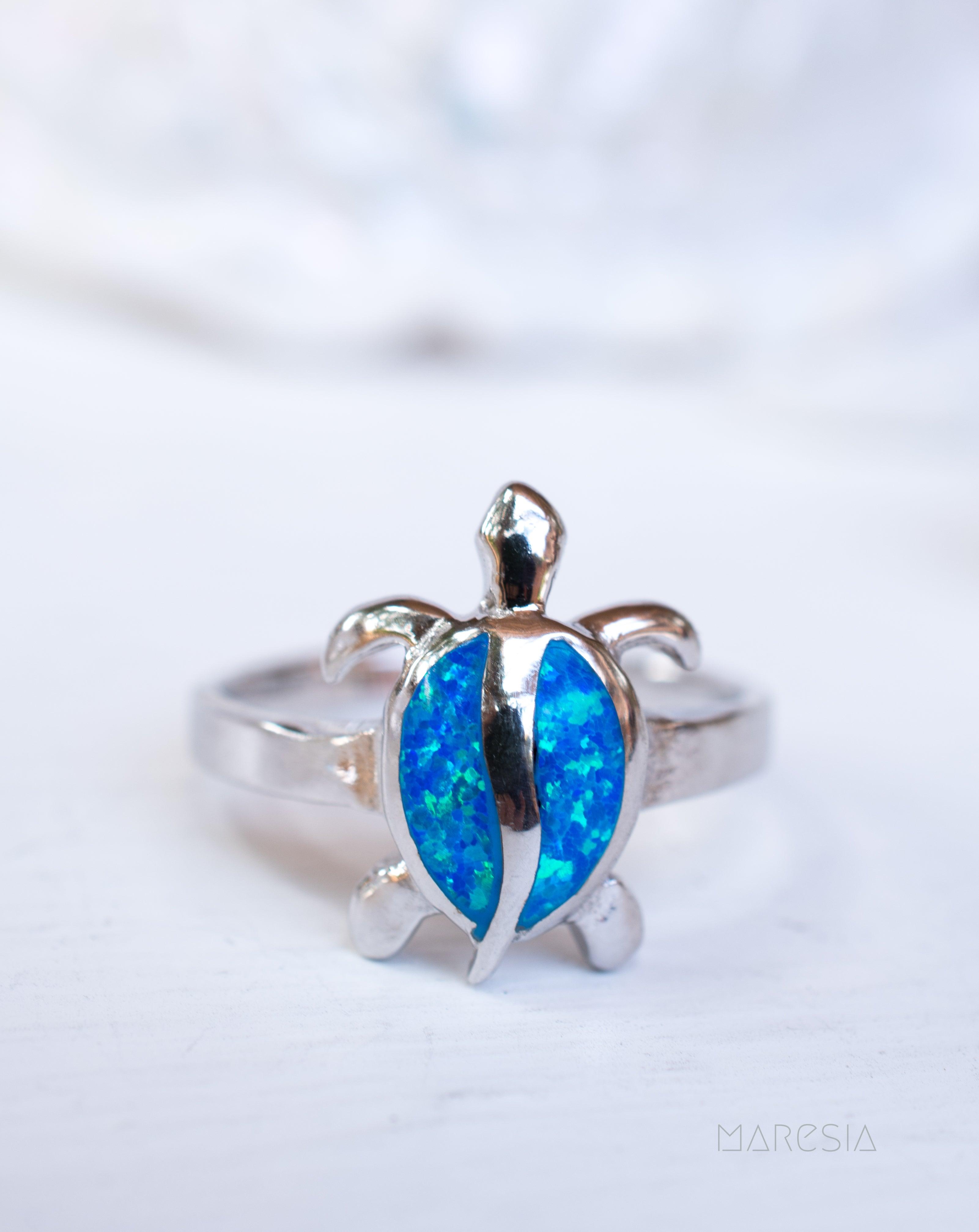 Turtle Blue Opal Ring ~Sterling Silver 925~ SMR074 - Maresia Jewelry