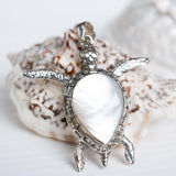 Turtle Large Pendant ~ Mother of Pearl or Coral ~ Sterling Silver 925 ~SMP027 - Maresia Jewelry
