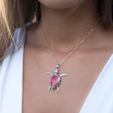 Turtle Large Pendant ~ Mother of Pearl or Coral ~ Sterling Silver 925 ~SMP027 - Maresia Jewelry