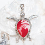 Turtle Large Pendant ~ Mother of Pearl or Coral ~ Sterling Silver 925 ~SMP027 - Maresia Jewelry