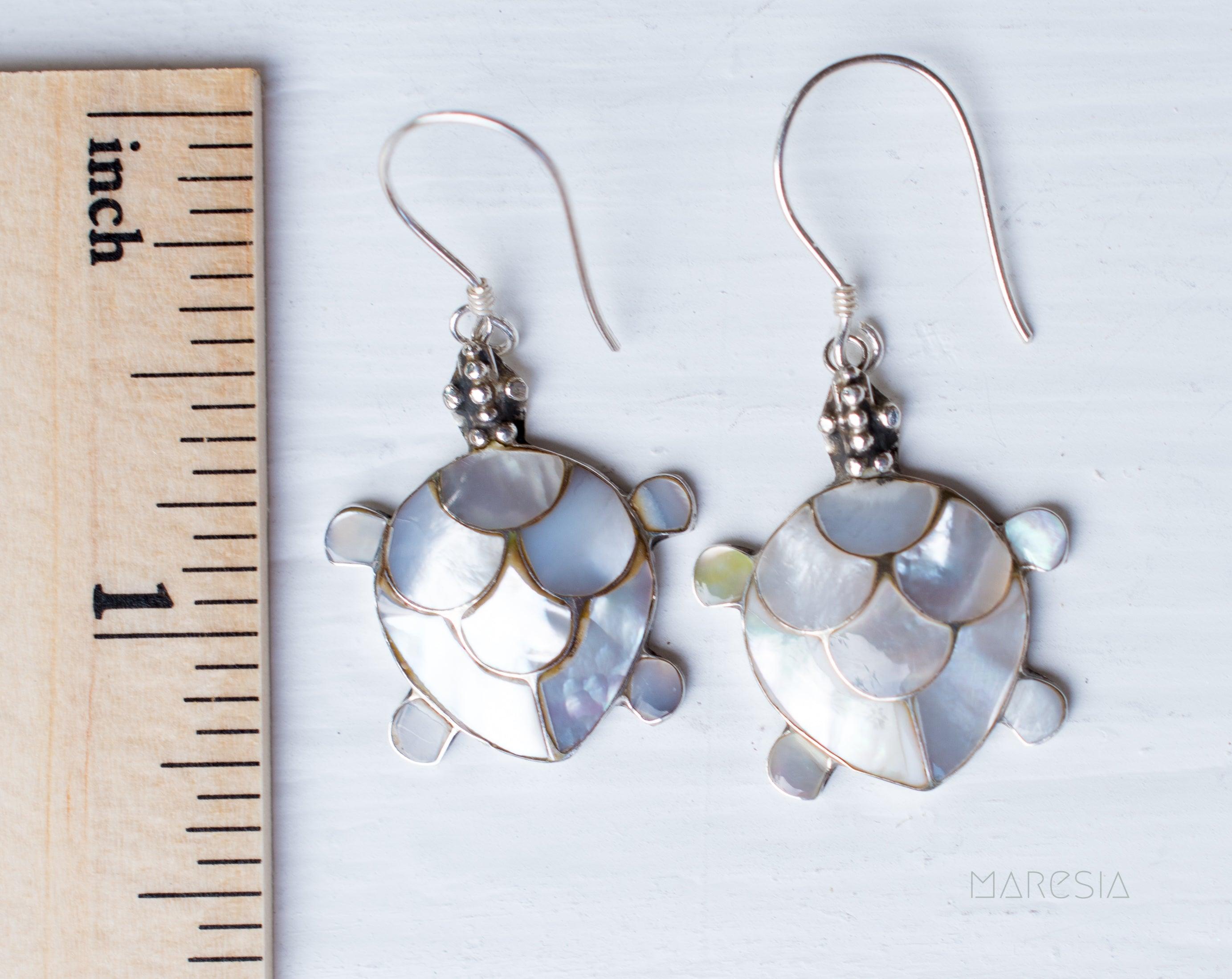 Turtle Mother of Pearl Earrings ~ Sterling Silver 925 ~ SME070 - Maresia Jewelry