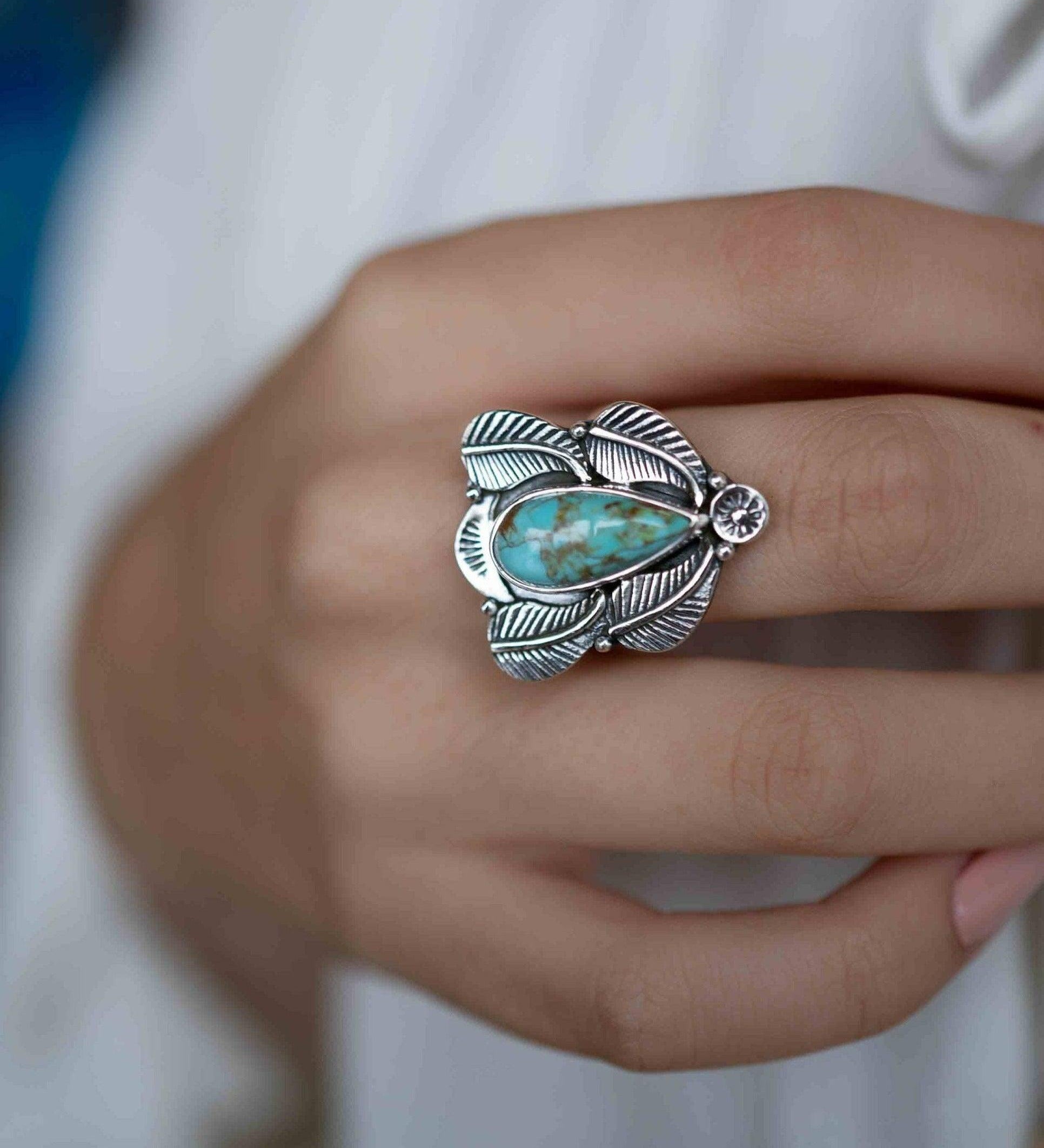 Turquoise Ring ~ Sterling Silver 925 ~ Handmade ~ Gemstone ~ Statement~ December Birthstone Boho * MR282