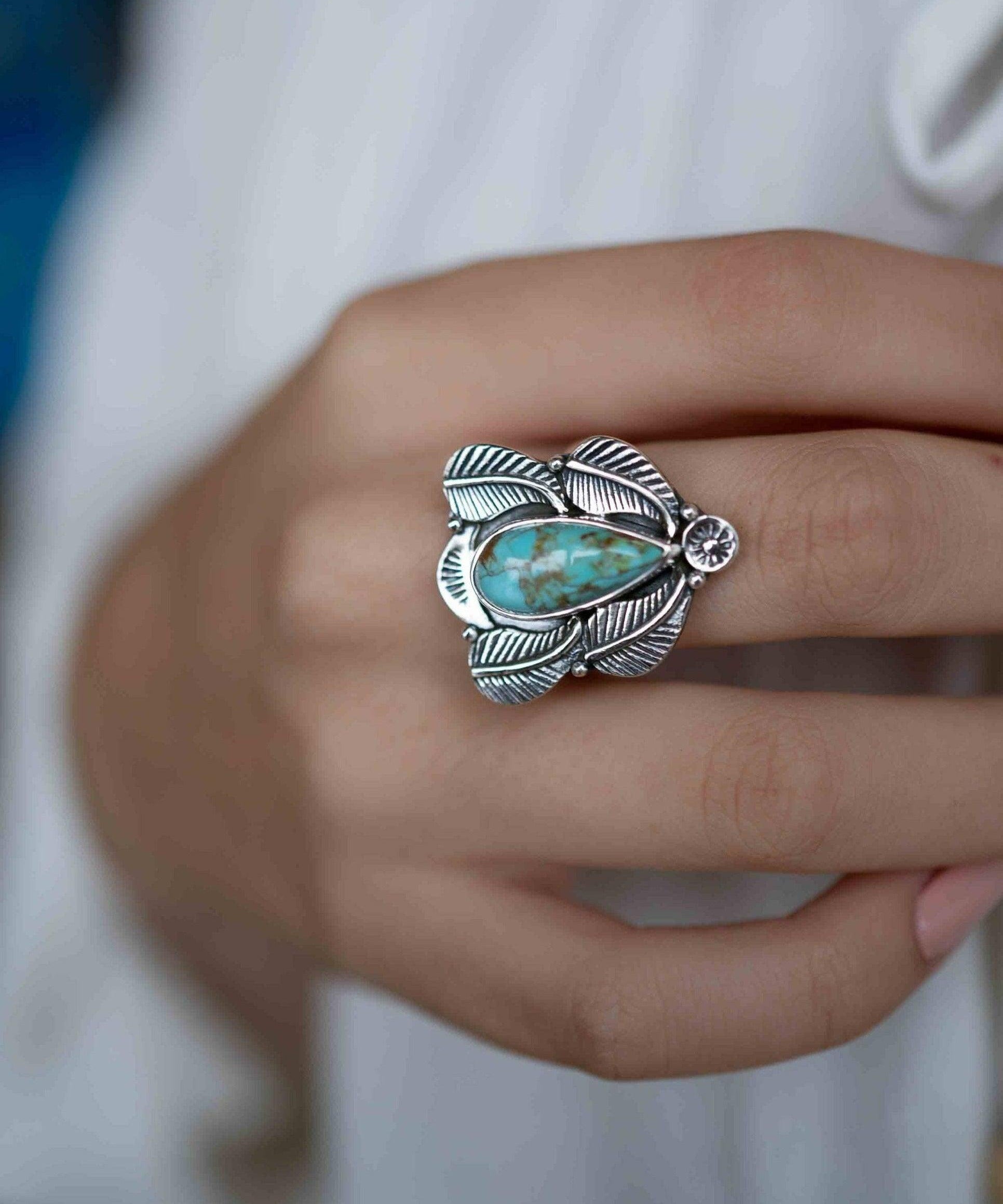 Turquoise Ring ~ Sterling Silver 925 ~ Handmade ~ Gemstone ~ Statement~ December Birthstone Boho * MR282