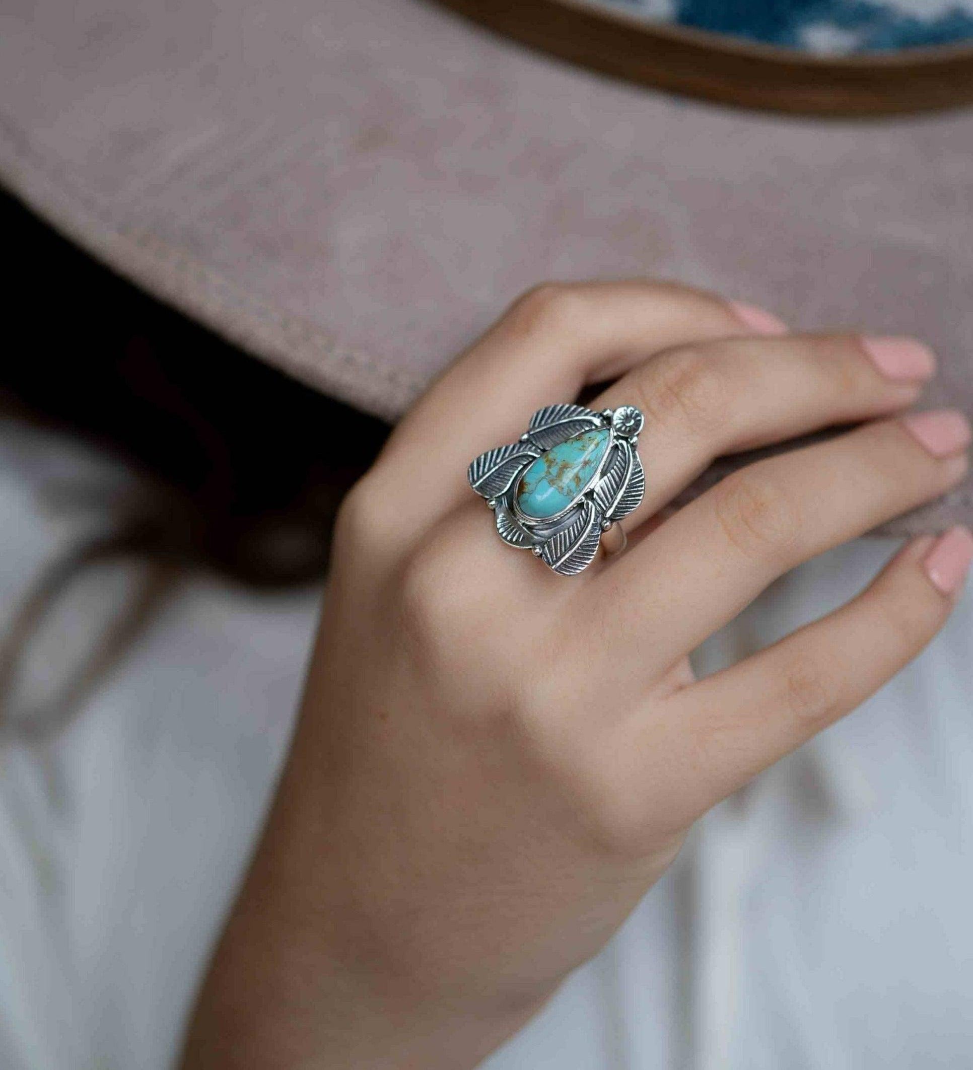 Turquoise Ring ~ Sterling Silver 925 ~ Handmade ~ Gemstone ~ Statement~ December Birthstone Boho * MR282