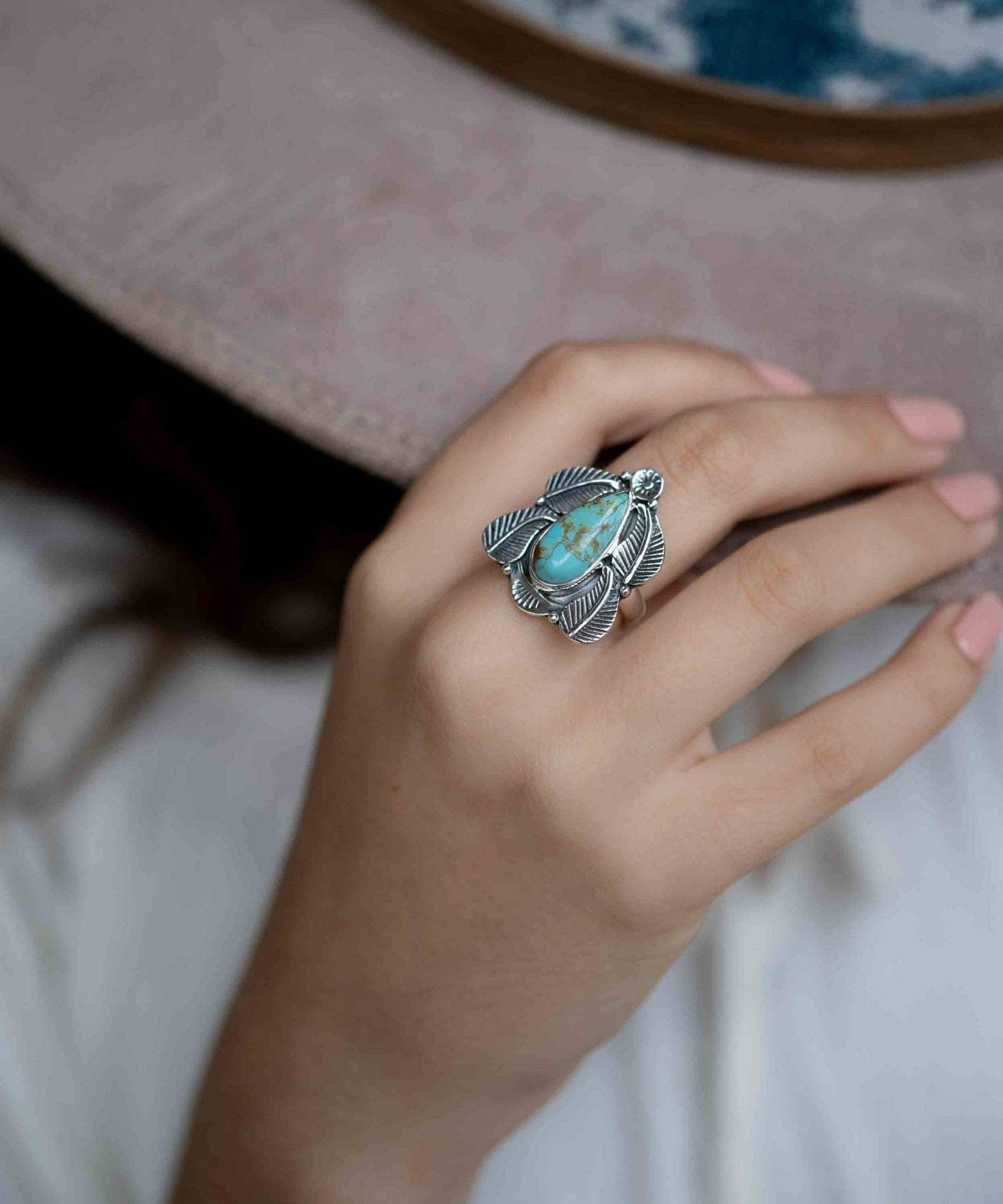 Turquoise Ring ~ Sterling Silver 925 ~ Handmade ~ Gemstone ~ Statement~ December Birthstone Boho * MR282