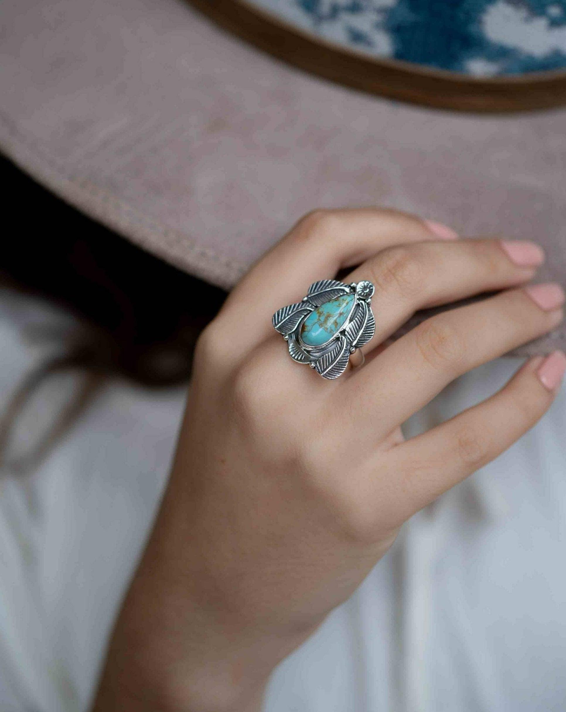 Turquoise Ring ~ Sterling Silver 925 ~ Handmade ~ Gemstone ~ Statement~ December Birthstone Boho * MR282