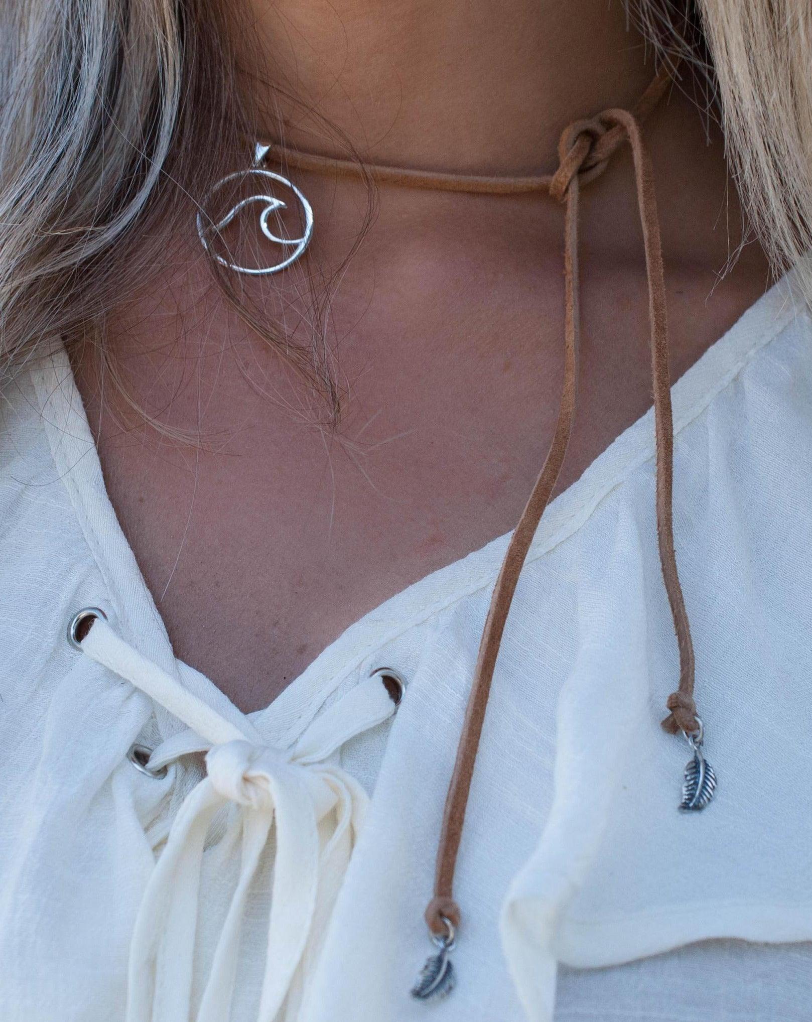 Wave Leather Choker ~ Sterling Silver 925 - Maresia Jewelry