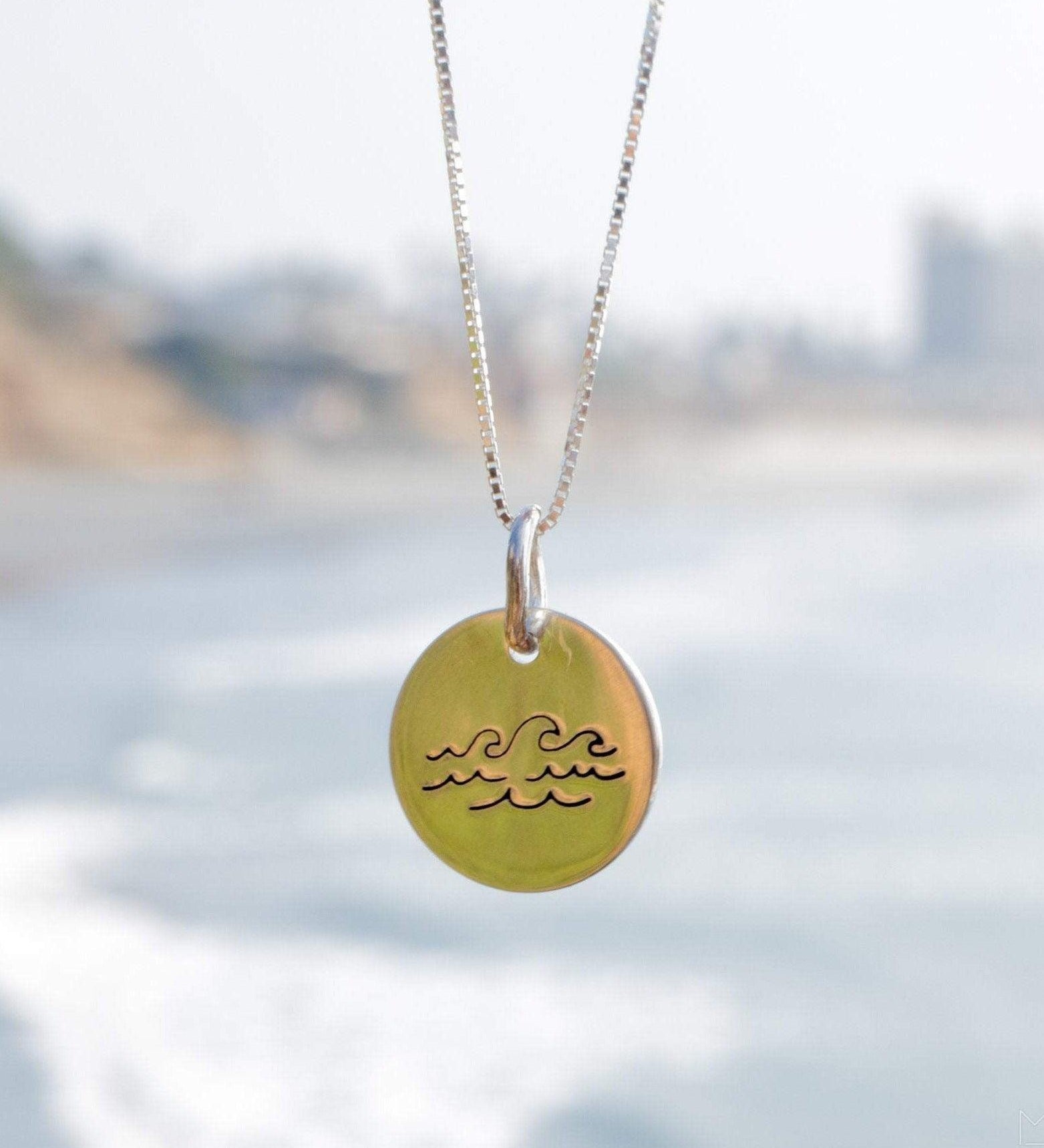Wave Hand Stamped Disk Pendant ~ Sterling Silver - Maresia Jewelry