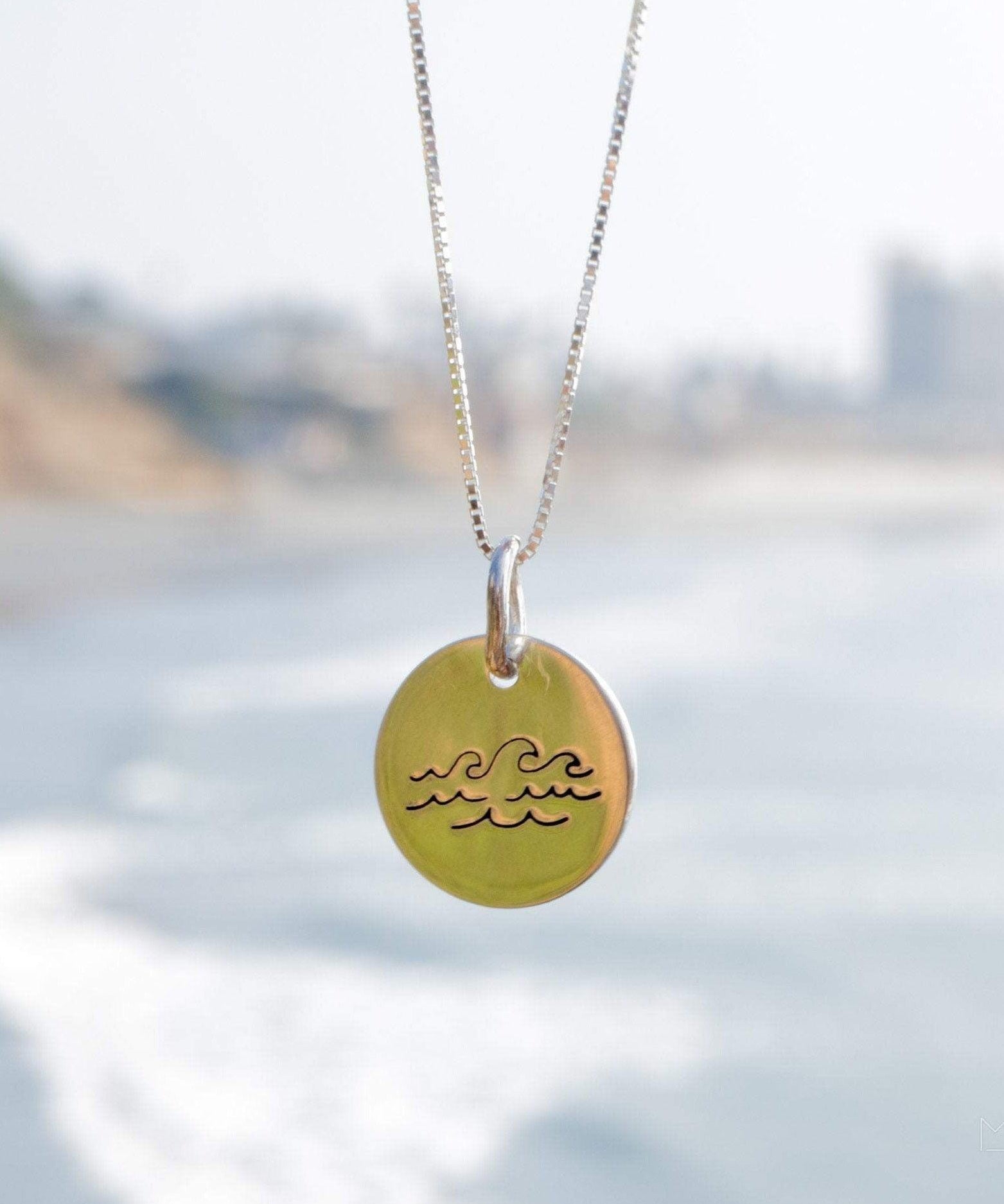 Wave Hand Stamped Disk Pendant ~ Sterling Silver - Maresia Jewelry