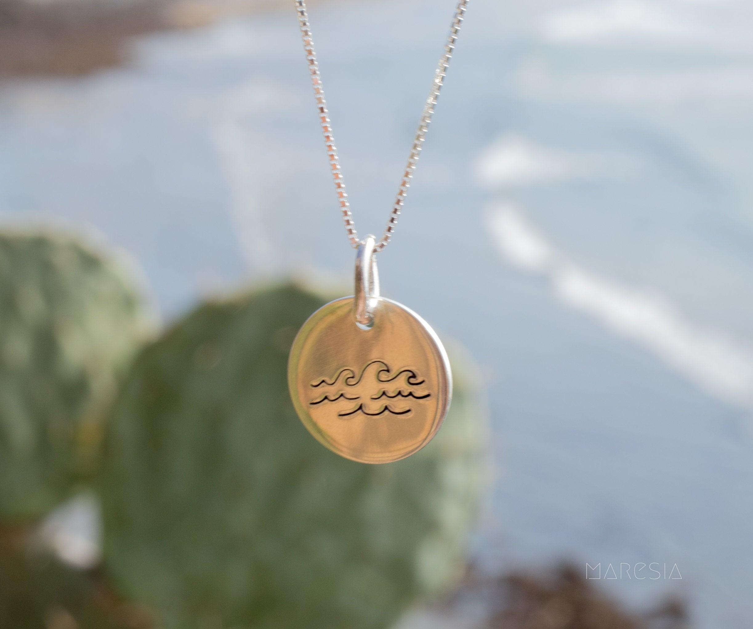 Wave Hand Stamped Disk Pendant ~ Sterling Silver - Maresia Jewelry