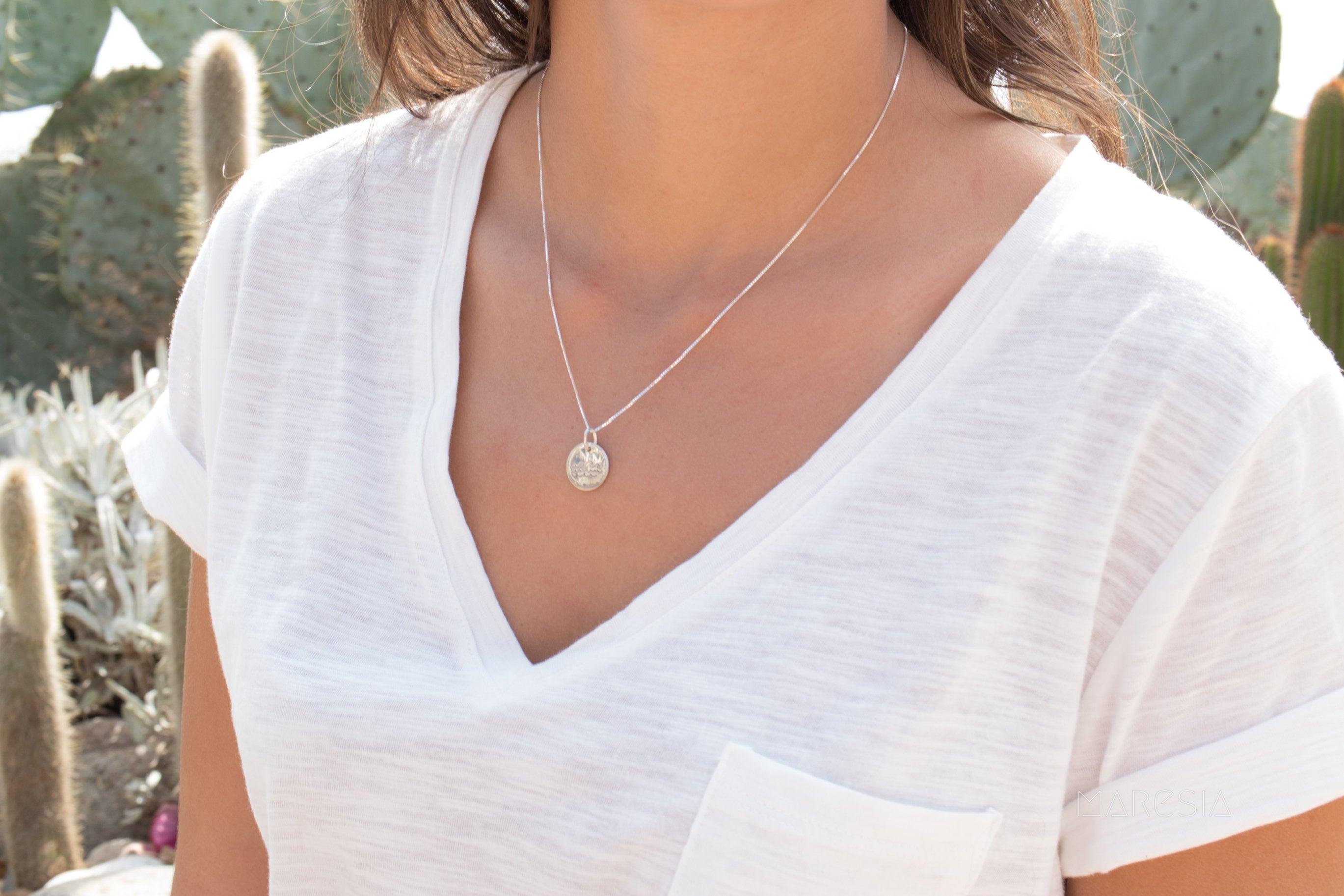 Wave Hand Stamped Disk Pendant ~ Sterling Silver - Maresia Jewelry