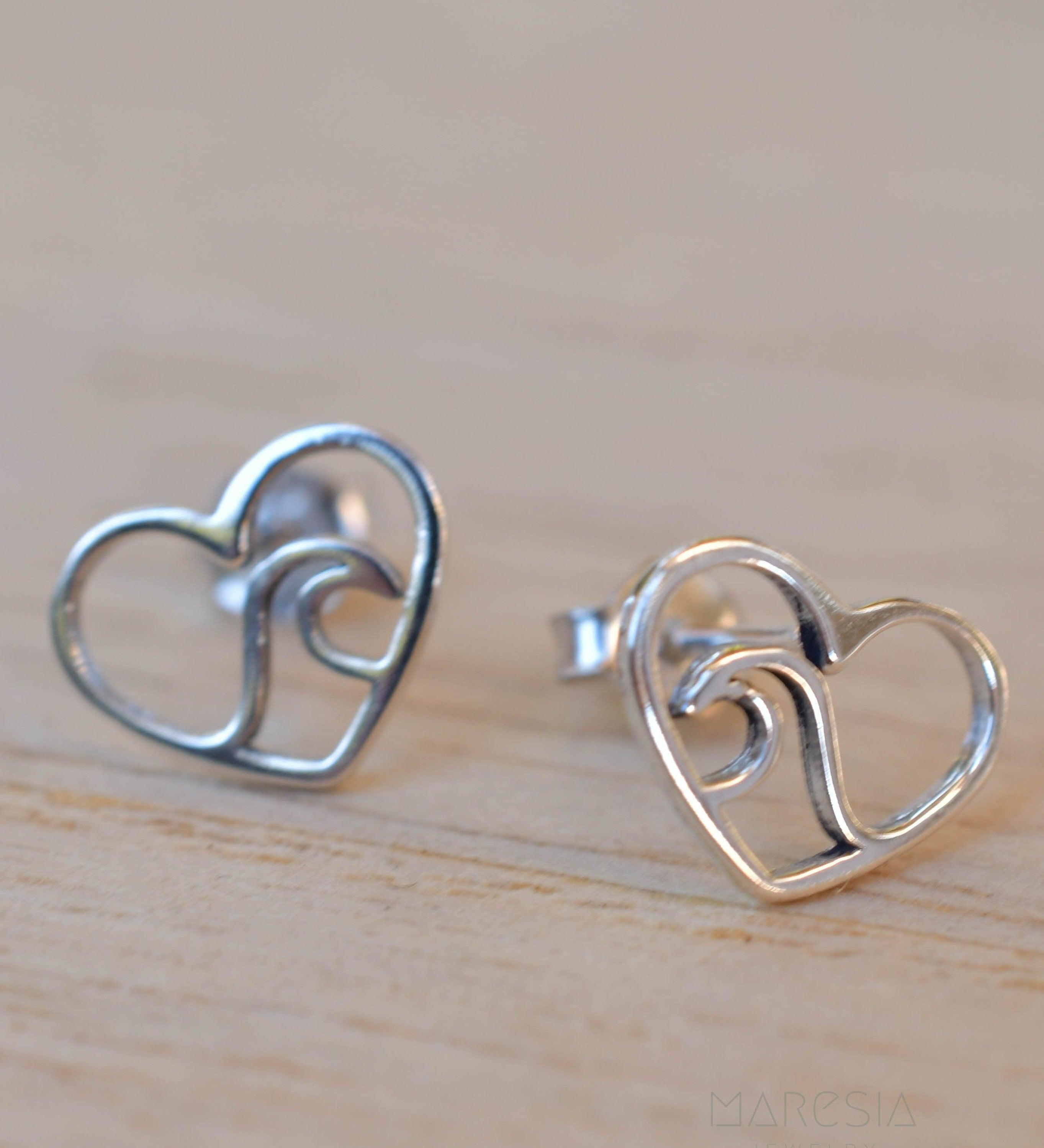 Wave heart Stud Earrings ~ Sterling silver 925 ~ SME077 - Maresia Jewelry