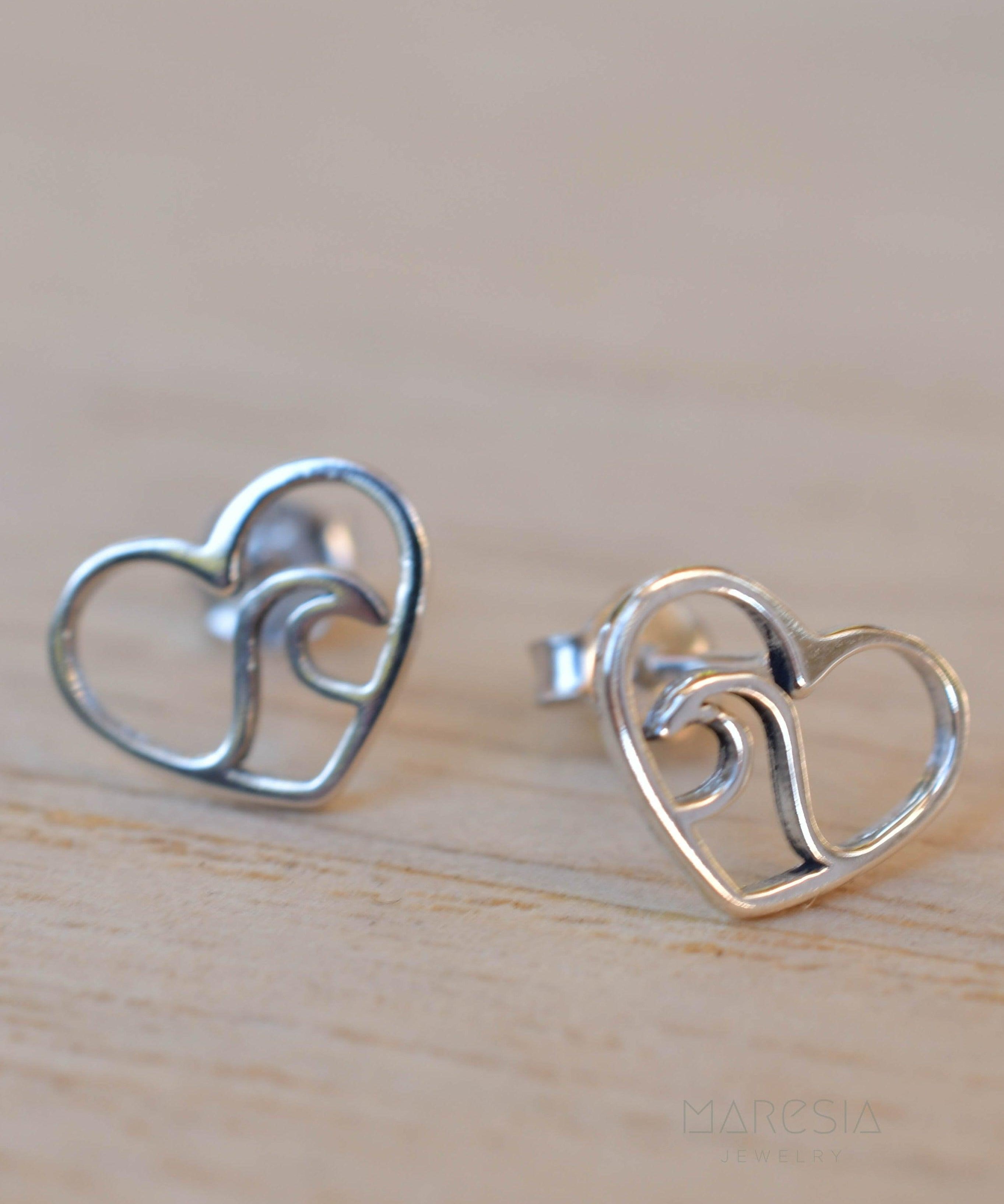 Wave heart Stud Earrings ~ Sterling silver 925 ~ SME077 - Maresia Jewelry