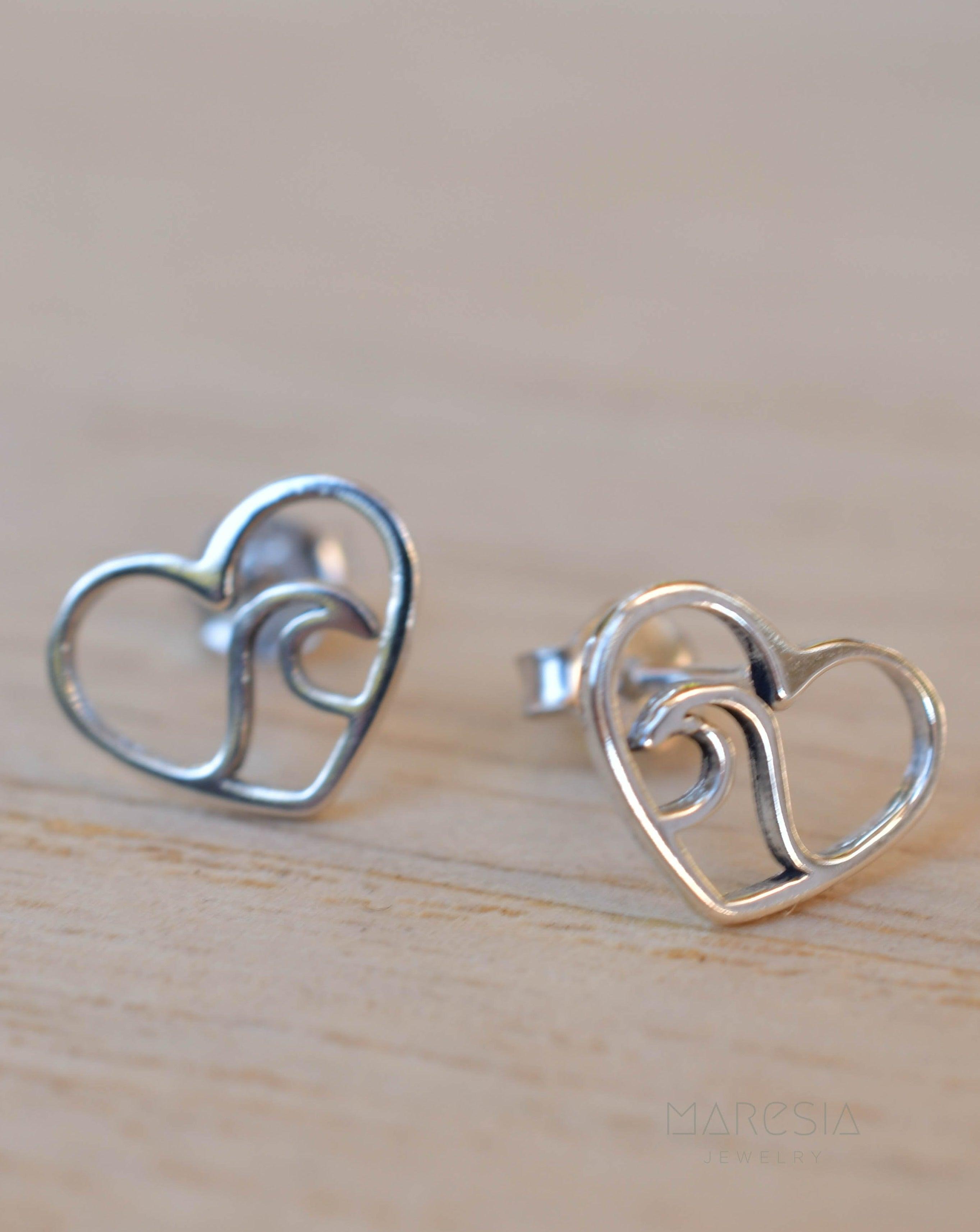 Wave heart Stud Earrings ~ Sterling silver 925 ~ SME077 - Maresia Jewelry