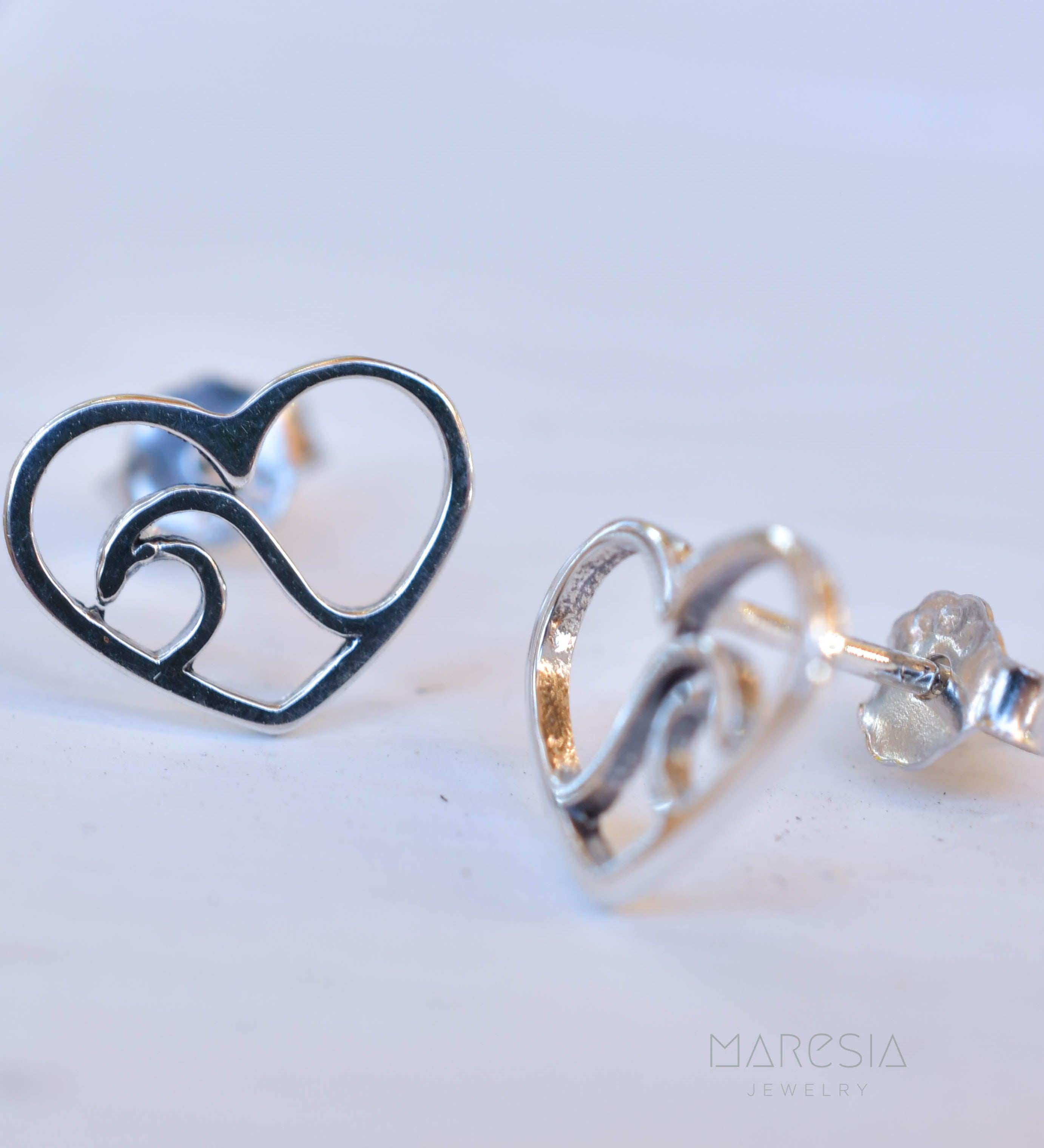 Wave heart Stud Earrings ~ Sterling silver 925 ~ SME077 - Maresia Jewelry