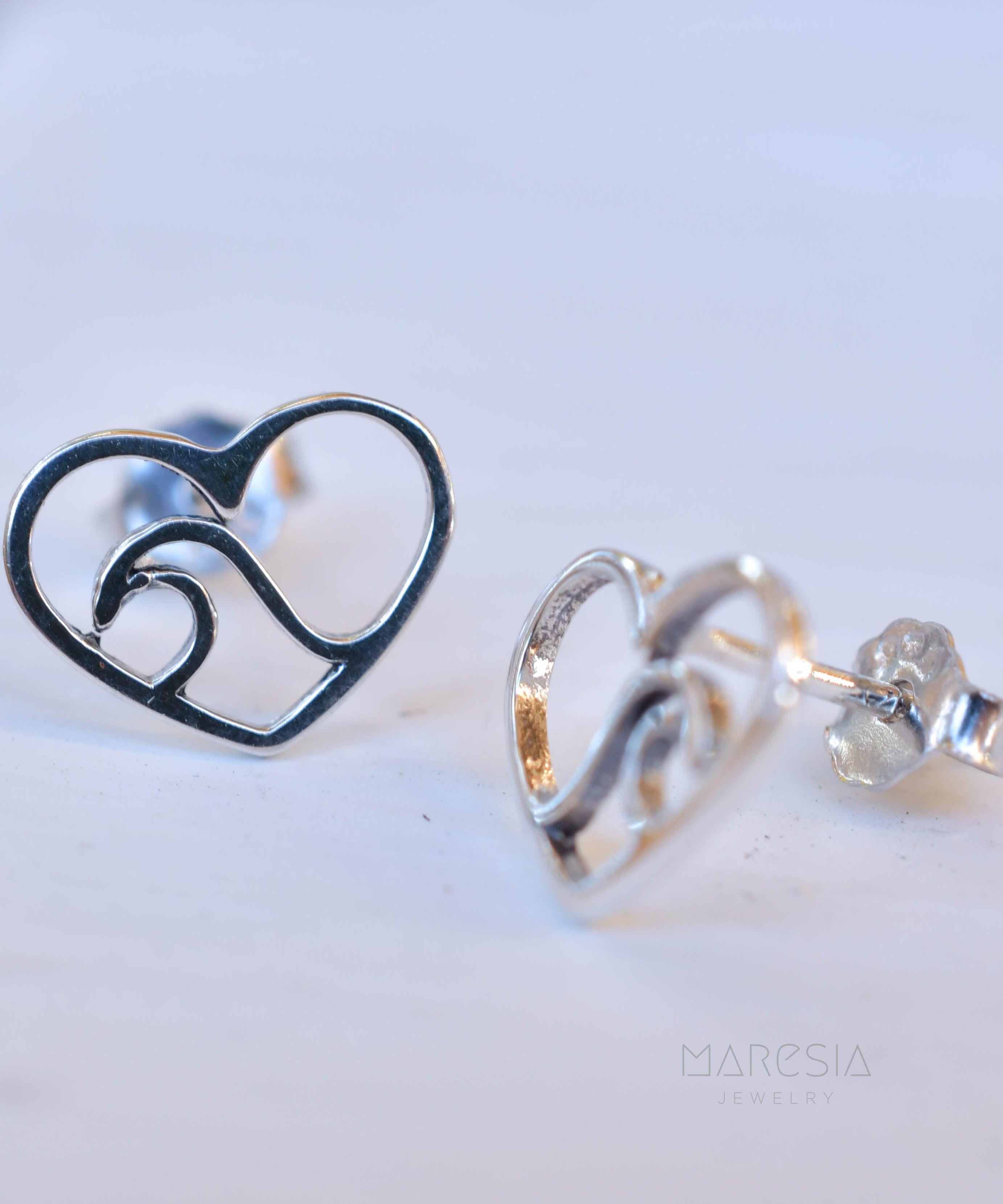 Wave heart Stud Earrings ~ Sterling silver 925 ~ SME077 - Maresia Jewelry