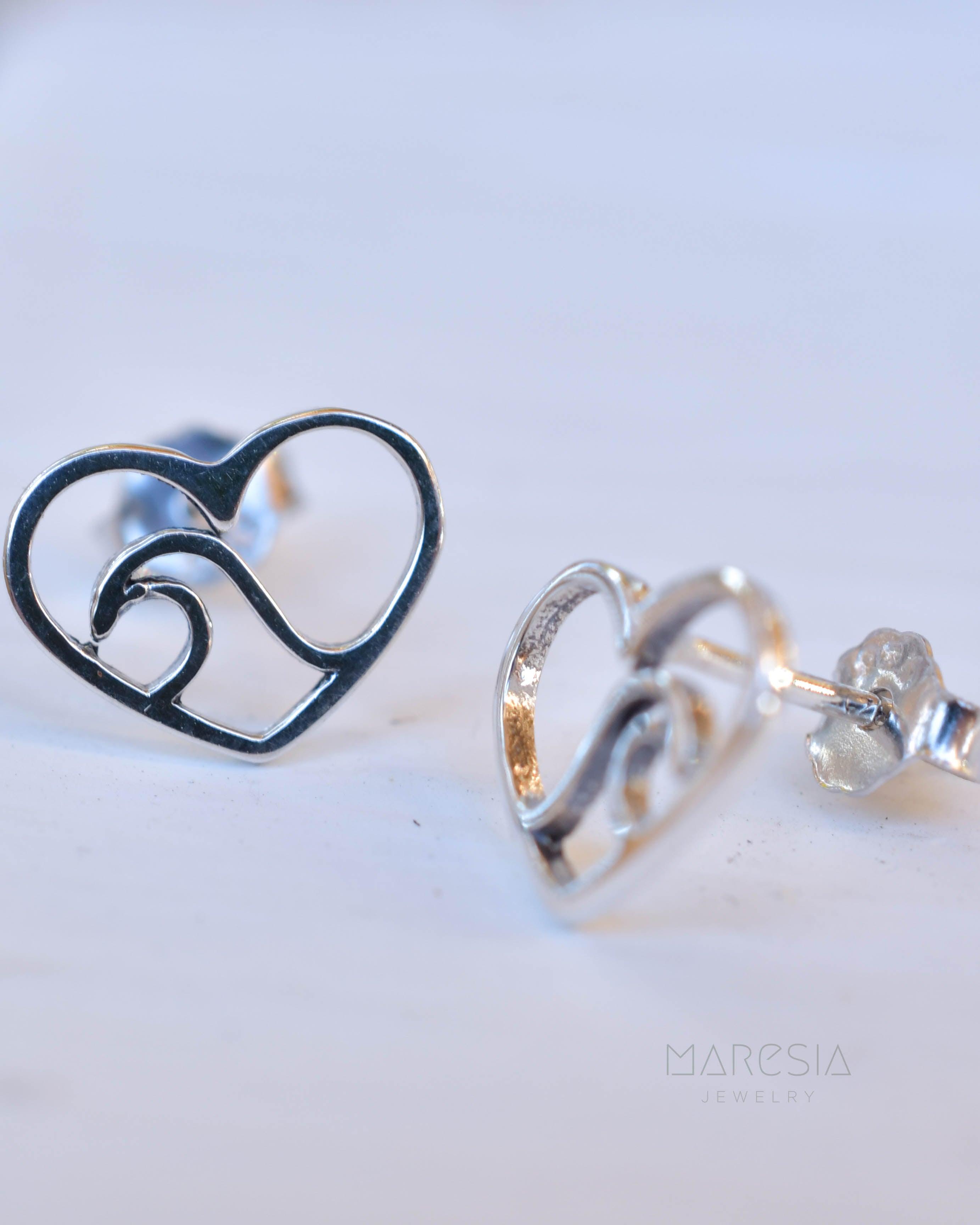 Wave heart Stud Earrings ~ Sterling silver 925 ~ SME077 - Maresia Jewelry