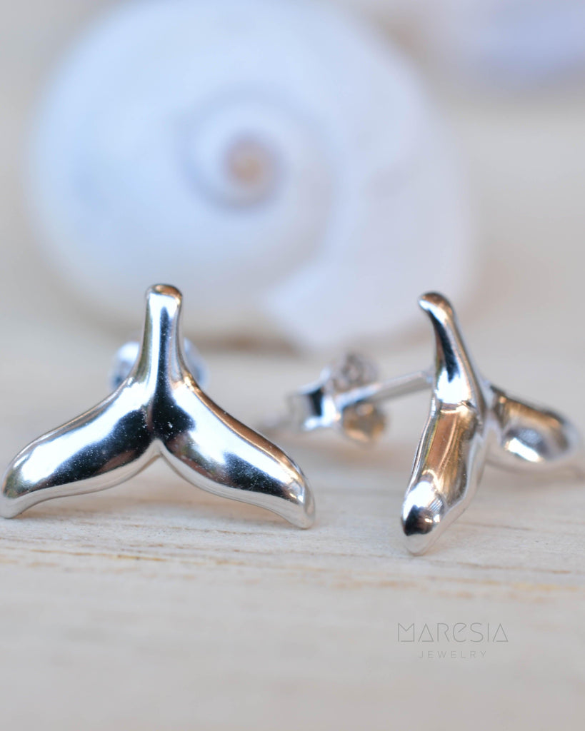 Whale Stud Earrings ~ Sterling Silver 925 ~ SME082 - Maresia Jewelry
