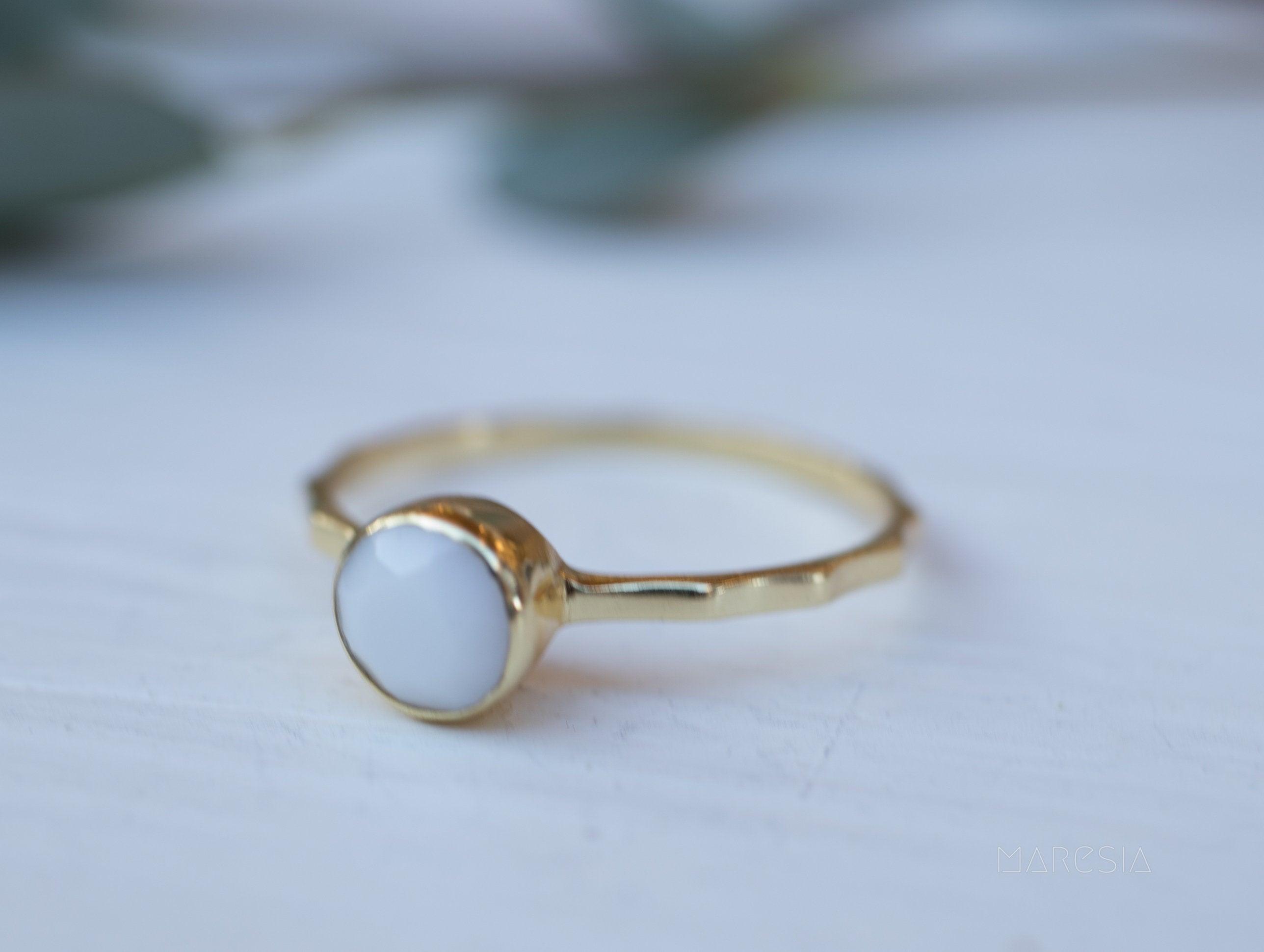 White Agate Ring  ~ Gold Plated ~  MR068 - Maresia Jewelry