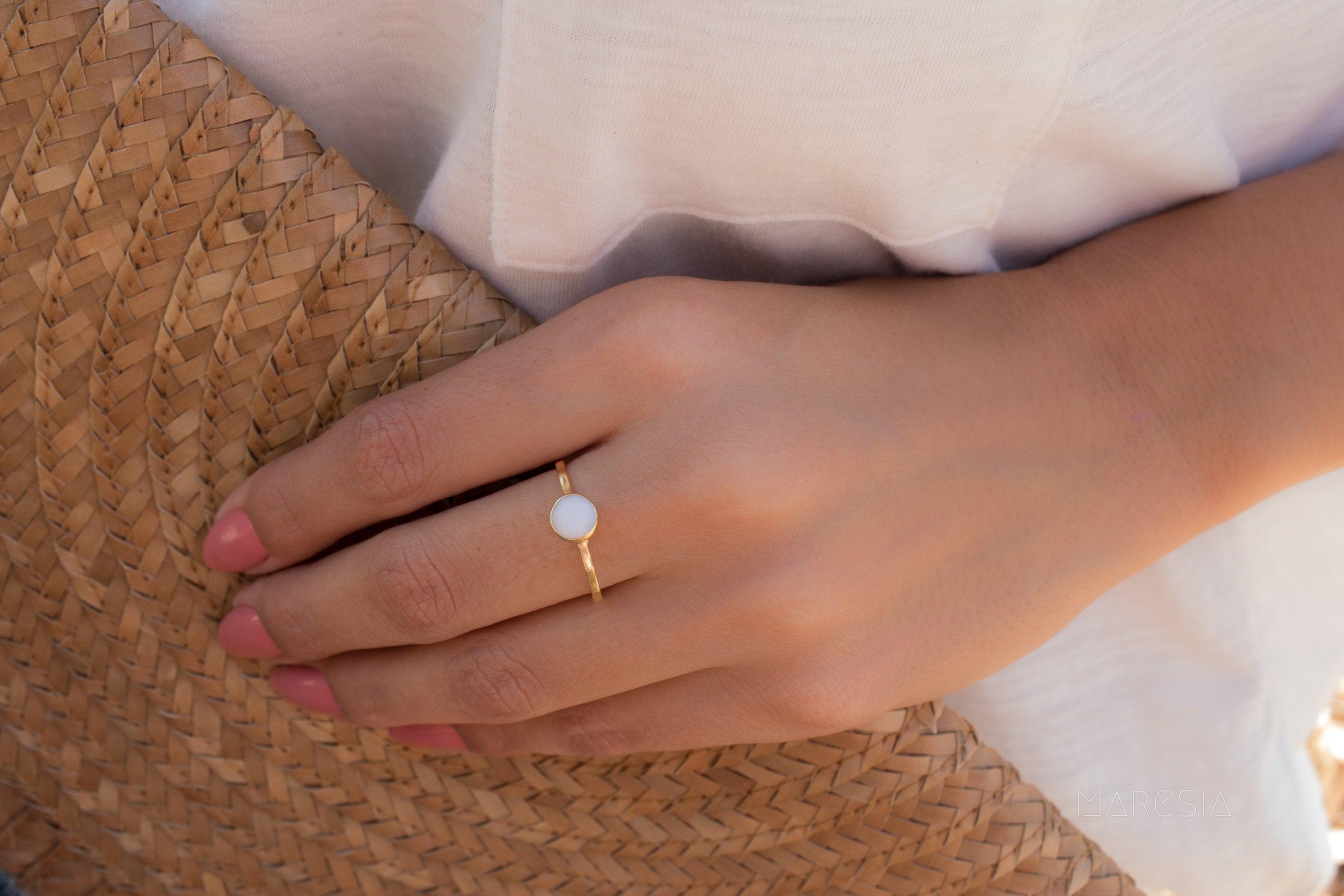 White Agate Ring  ~ Gold Plated ~  MR068 - Maresia Jewelry