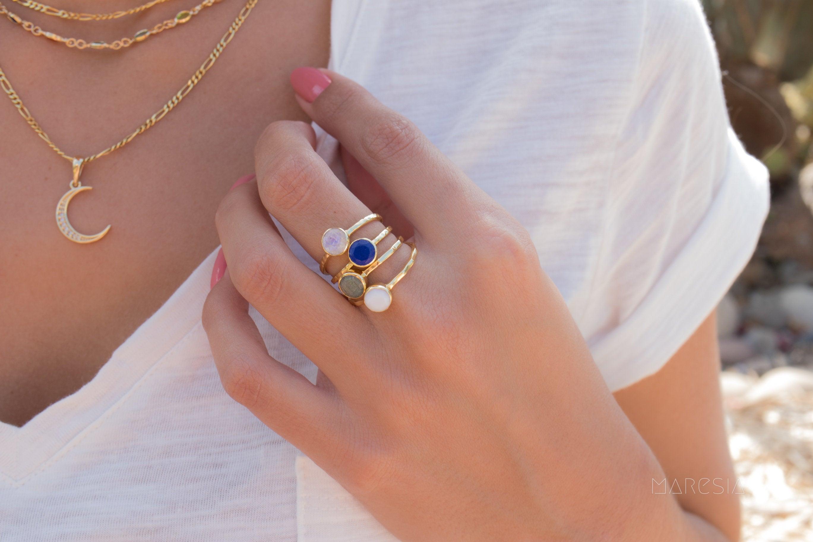 White Agate Ring  ~ Gold Plated ~  MR068 - Maresia Jewelry