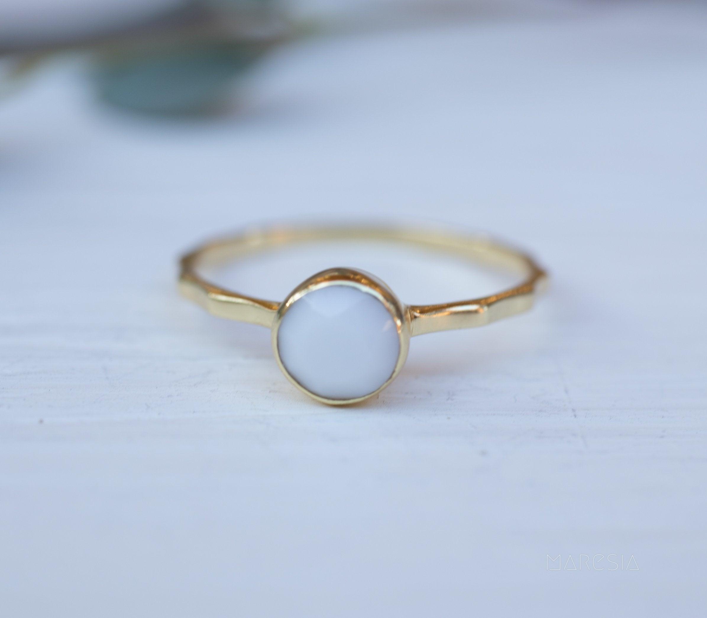 White Agate Ring  ~ Gold Plated ~  MR068 - Maresia Jewelry