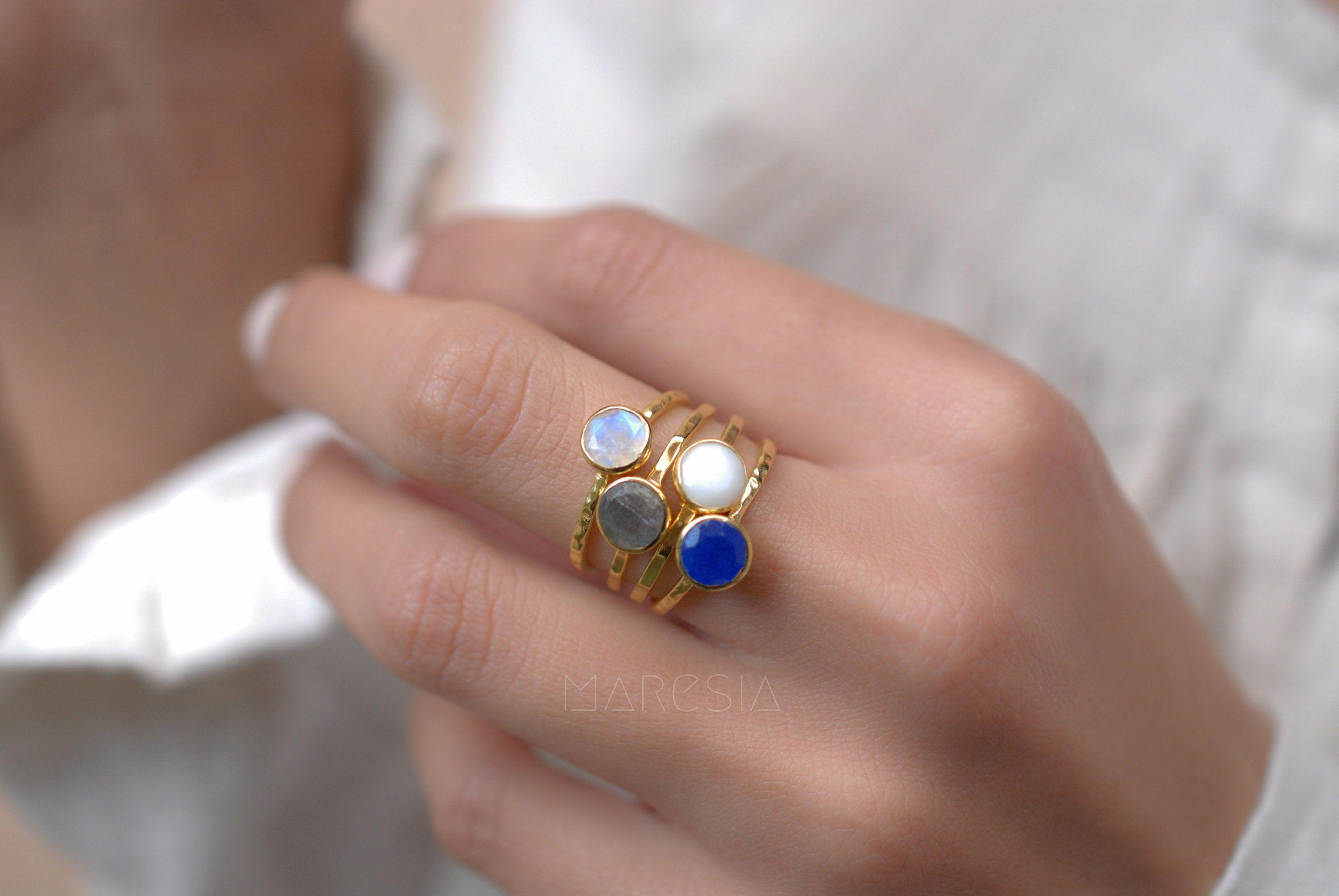White Agate Ring  ~ Gold Plated ~  MR068 - Maresia Jewelry